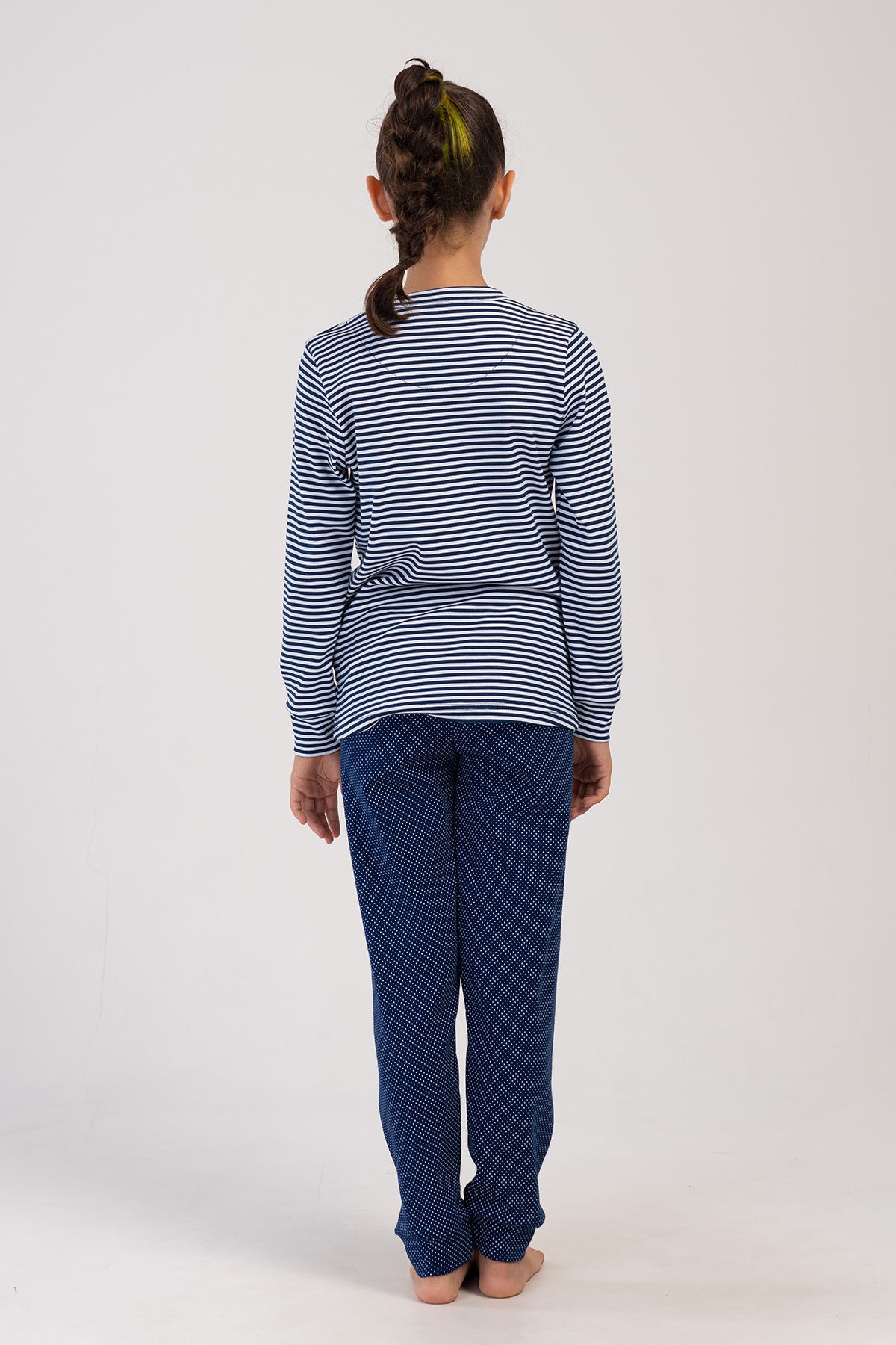 KIZ COCUK INTERLOCK O YAKA UZUN KOL ETEGI OVAL MANSETLI PIJAMA TAKIM(7-8/13-14) - INDIGO