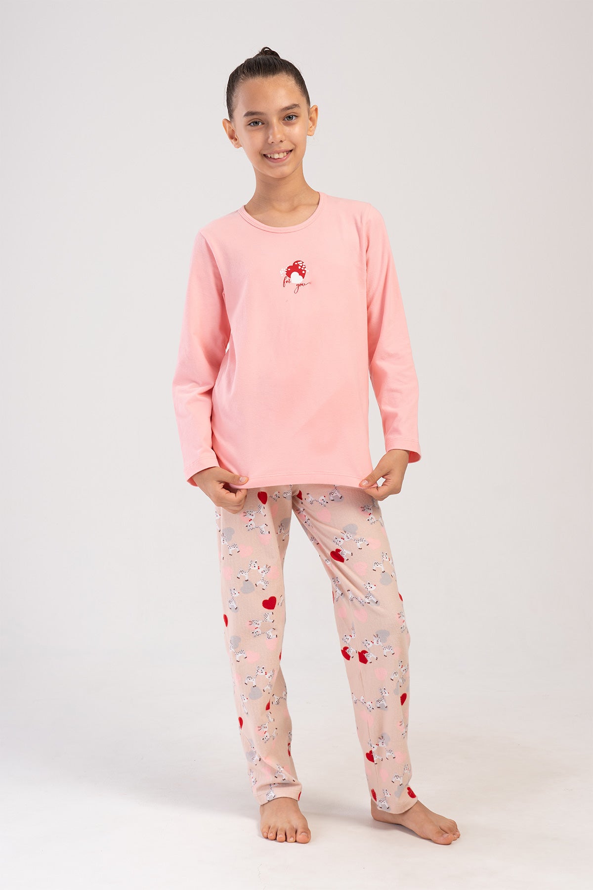 KIZ COCUK LYC SUPREM O YAKA UZUN KOL PIJAMA TAKIM(7-8/13-14) - AÇIK PEMBE