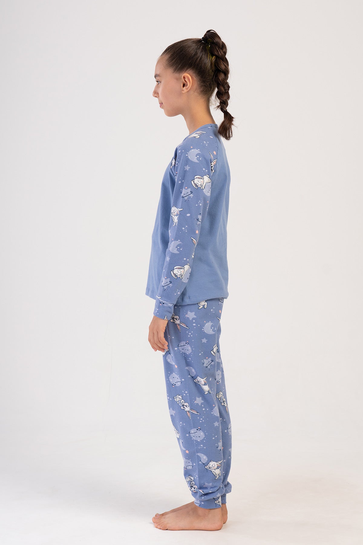 KIZ COCUK LYC SUPREM O YAKA REGLAN UZUN KOL MANSETLI PIJAMA TAKIM(7-8/13-14) - MAVI