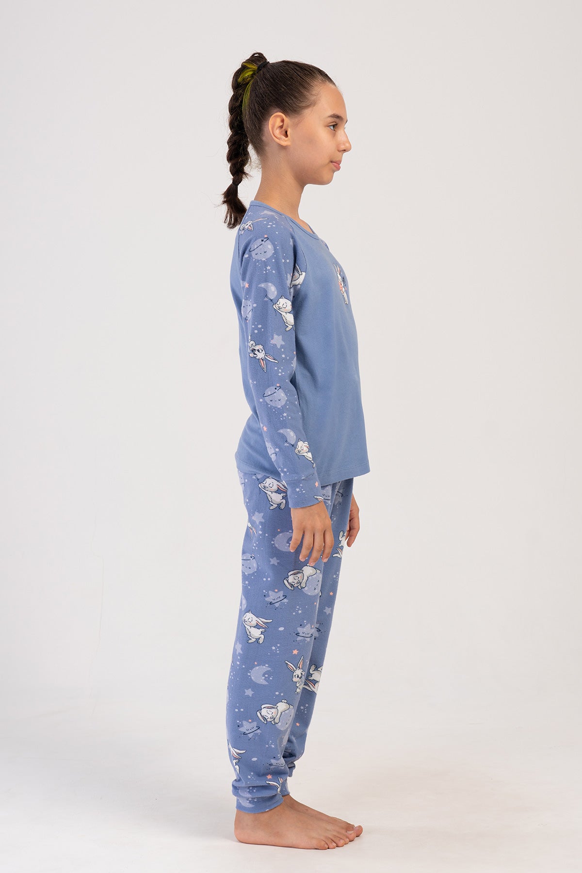 KIZ COCUK LYC SUPREM O YAKA REGLAN UZUN KOL MANSETLI PIJAMA TAKIM(7-8/13-14) - MAVI