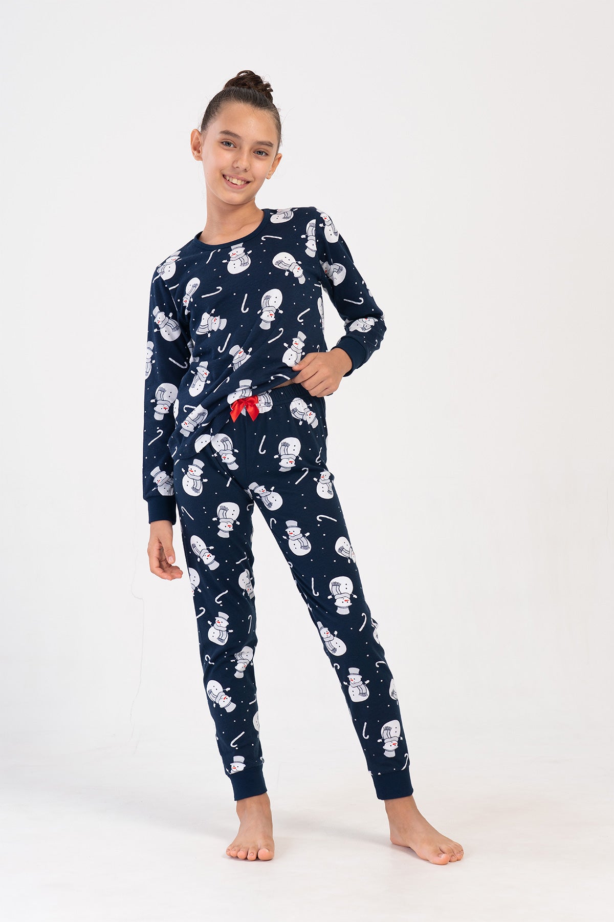 KIZ COCUK LYC SUPREM O YAKA UZUN KOL MANSETLI FIYONKLU TAYT PIJAMA TAKIM(7-8/13-14) - Y.LACIVERT