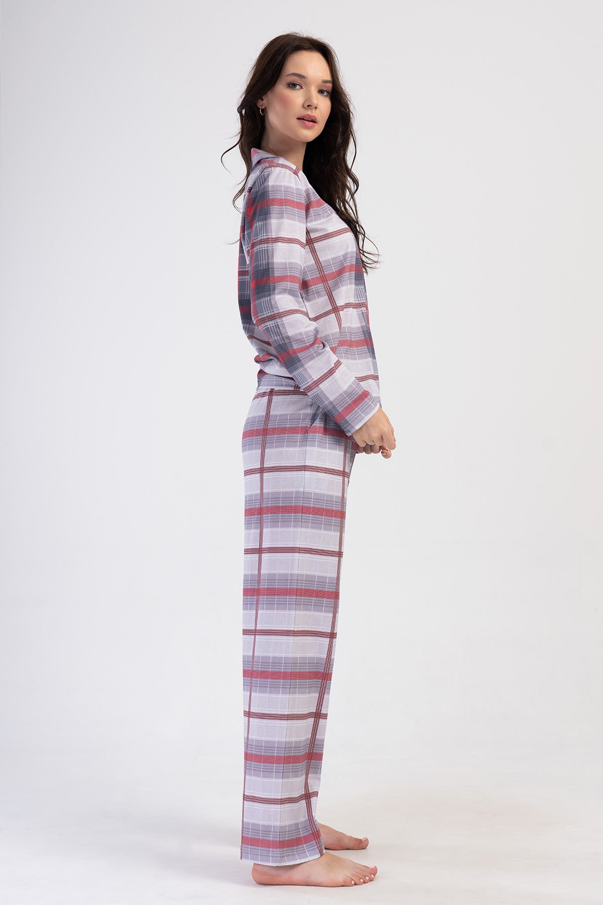 KADIN P.SUPREM XXL GOMLEK YAKA TAMAMI DUGMELI UZUN KOL ETEGI OVAL CEPLI PIJAMA TAKIM