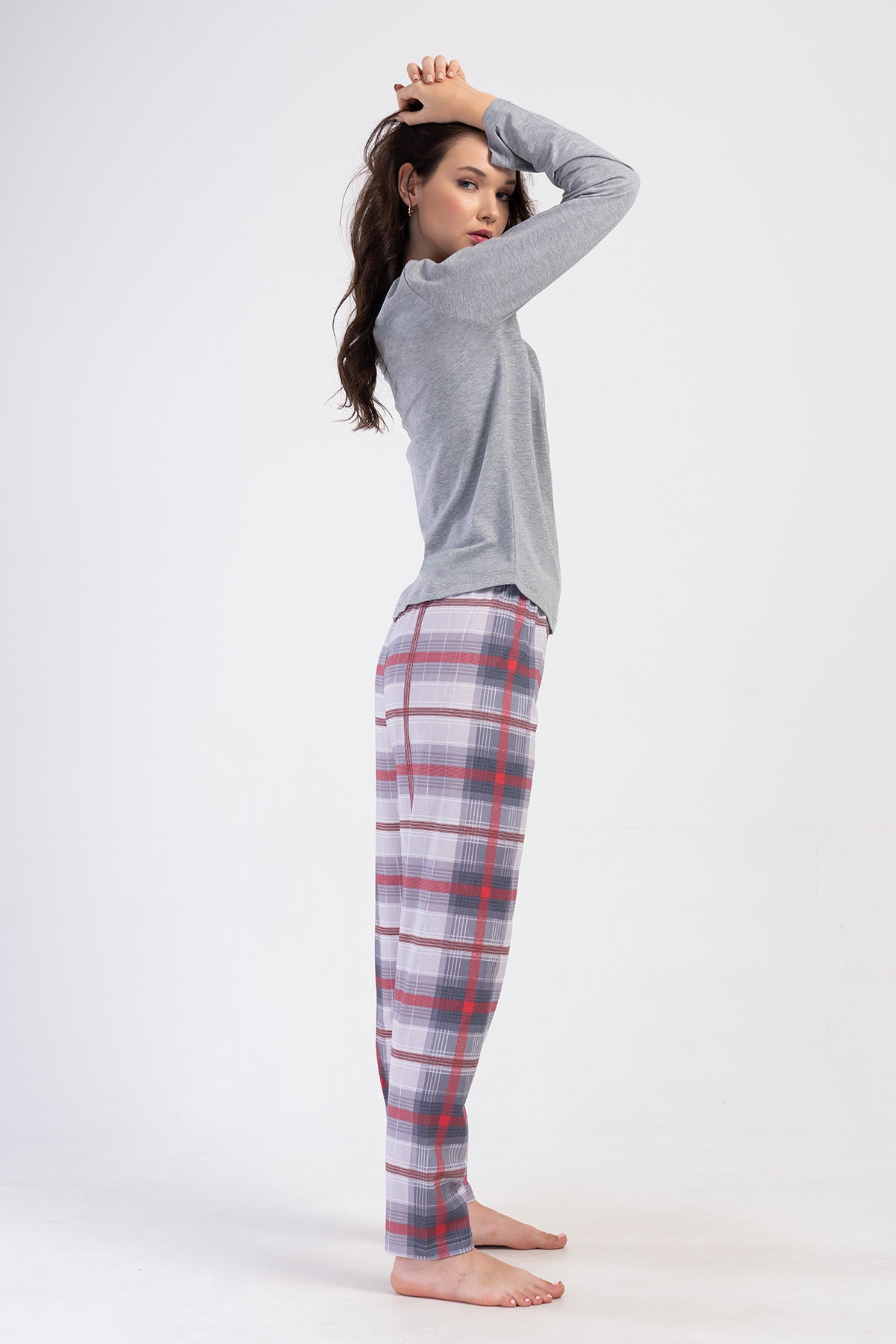 KADIN P.SUPREM XXL O YAKA UZUN KOL ETEGI OVAL PIJAMA TAKIM - GRAY MELANGE