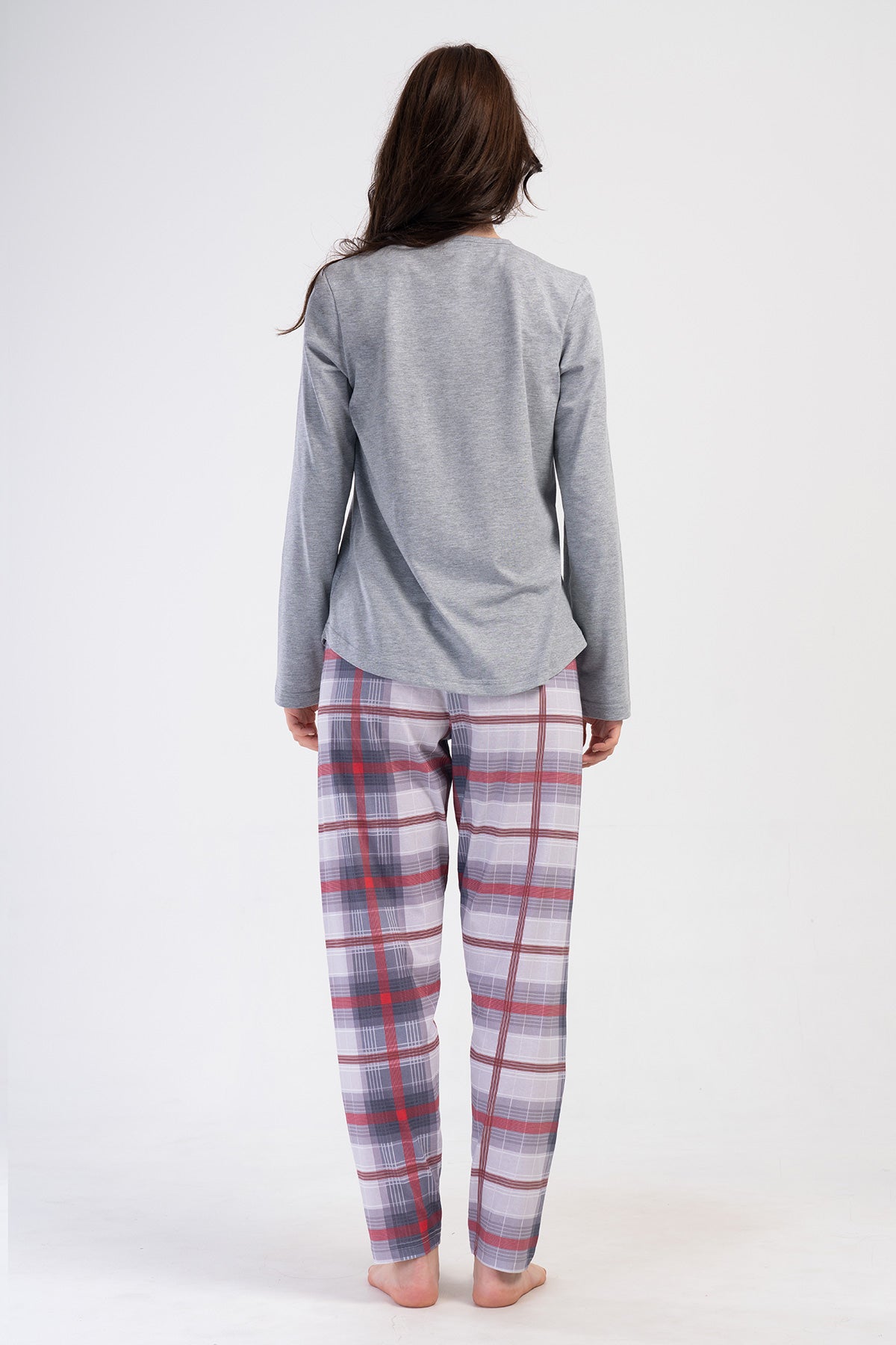 KADIN P.SUPREM XXL O YAKA UZUN KOL ETEGI OVAL PIJAMA TAKIM - GRAY MELANGE