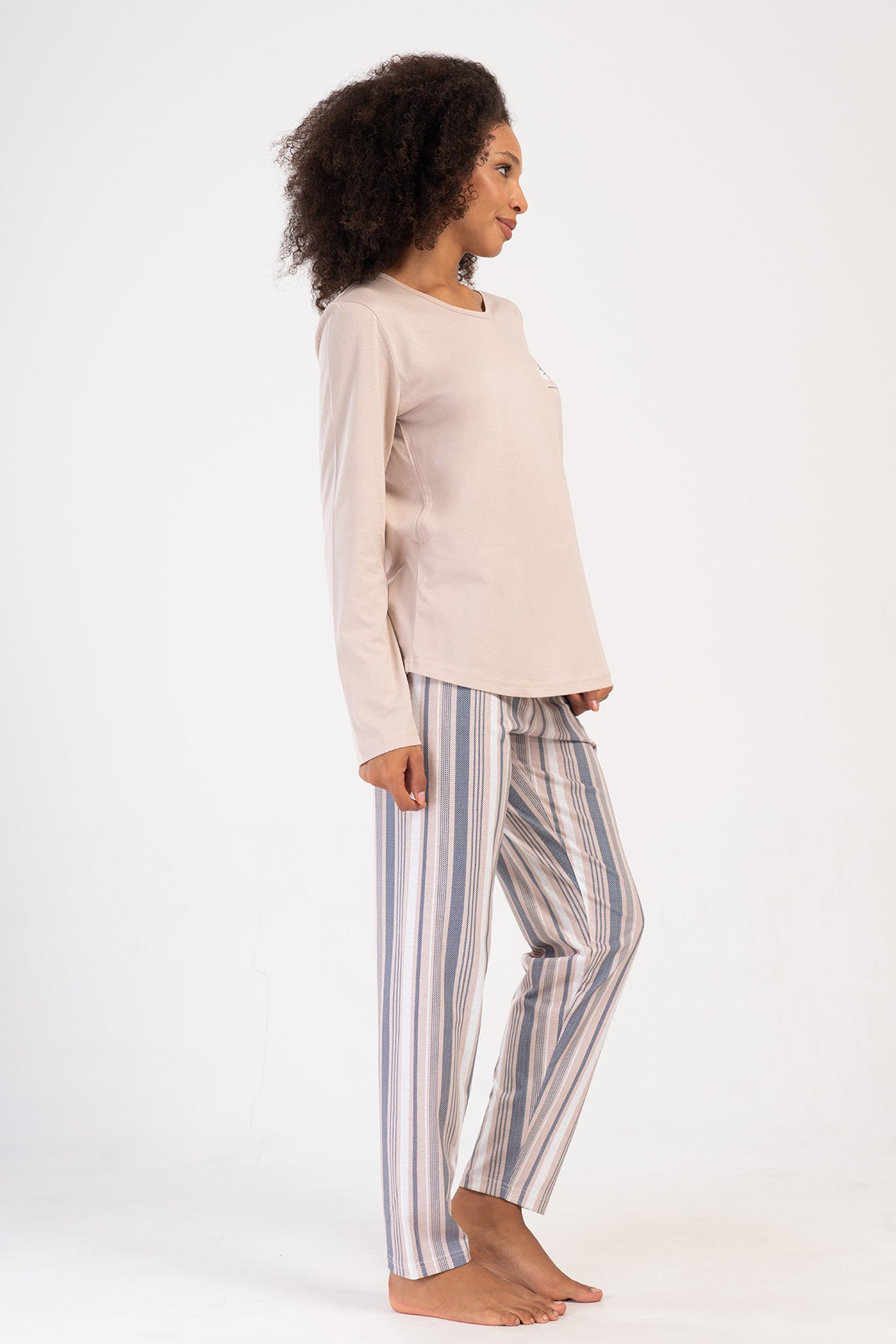 KADIN P.SUPREM XXL O YAKA UZUN KOL ETEGI OVAL PIJAMA TAKIM - BEJ