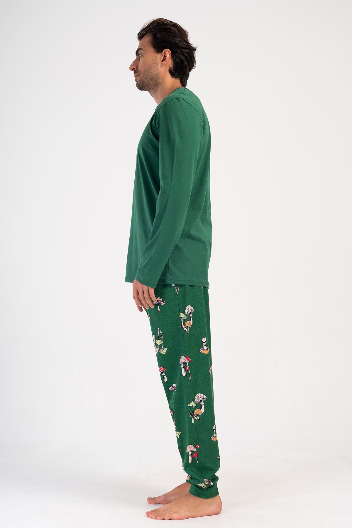 CEPLI ERKEK P.SUPREM O YAKA UZUN KOL MANSETLI PIJAMA TAKIM - HAKI001