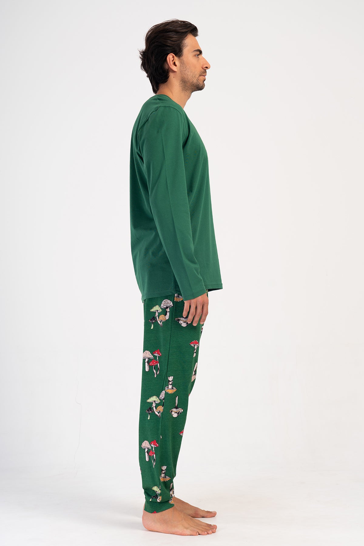 CEPLI ERKEK P.SUPREM O YAKA UZUN KOL MANSETLI PIJAMA TAKIM - HAKI001