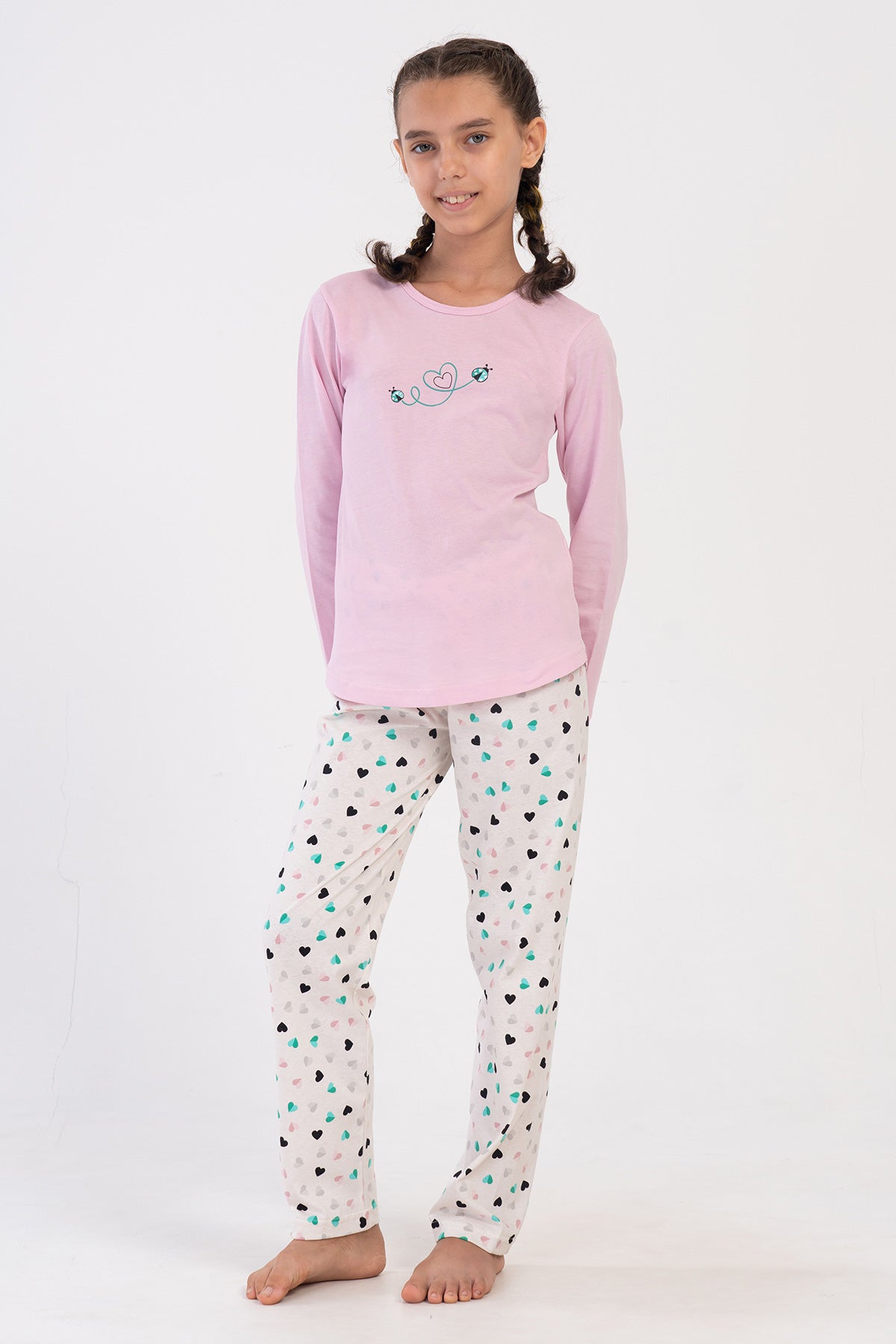 KIZ COCUK P.SUPREM O YAKA UZUN KOL ETEGI OVAL PIJAMA TAKIM(9-10/15-16) - PEMBE