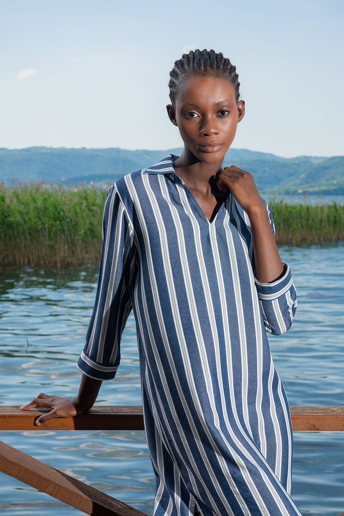 KADIN PAMUK VISCON GOMLEK V YAKA DOUBLE 7/8KOL GOMLEK ELBISE