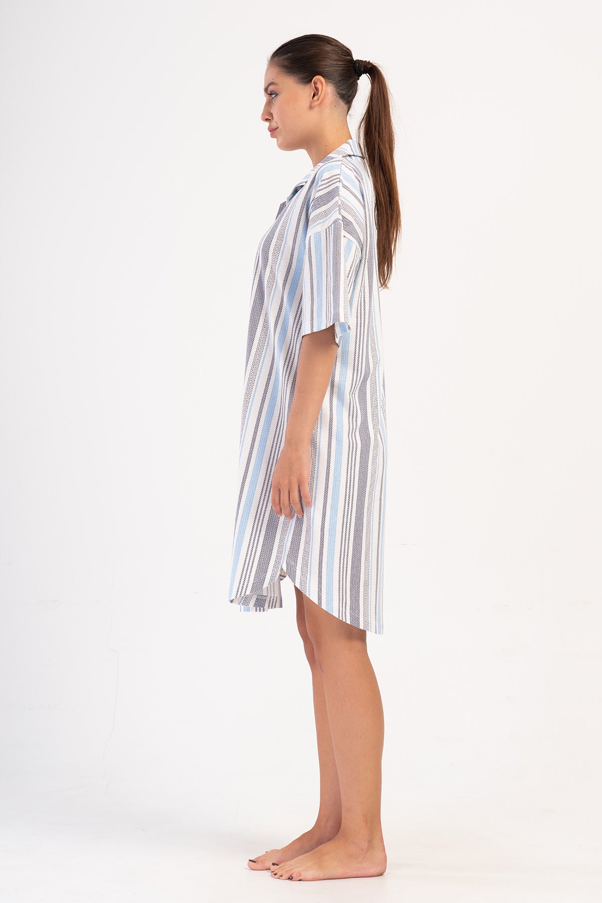 KADIN P.SUPREM DUSUK OMUZLU GOMLEK YAKA KISA KOL ETEGI OVAL GOMLEK TUNIK