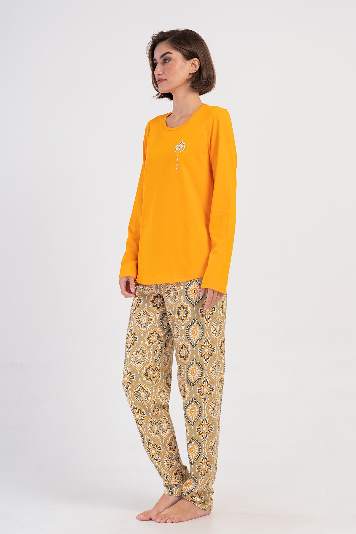 KADIN P.SUPREM XXL O YAKA UZUN KOL ETEGI OVAL PIJAMA TAKIM - TURUNCU