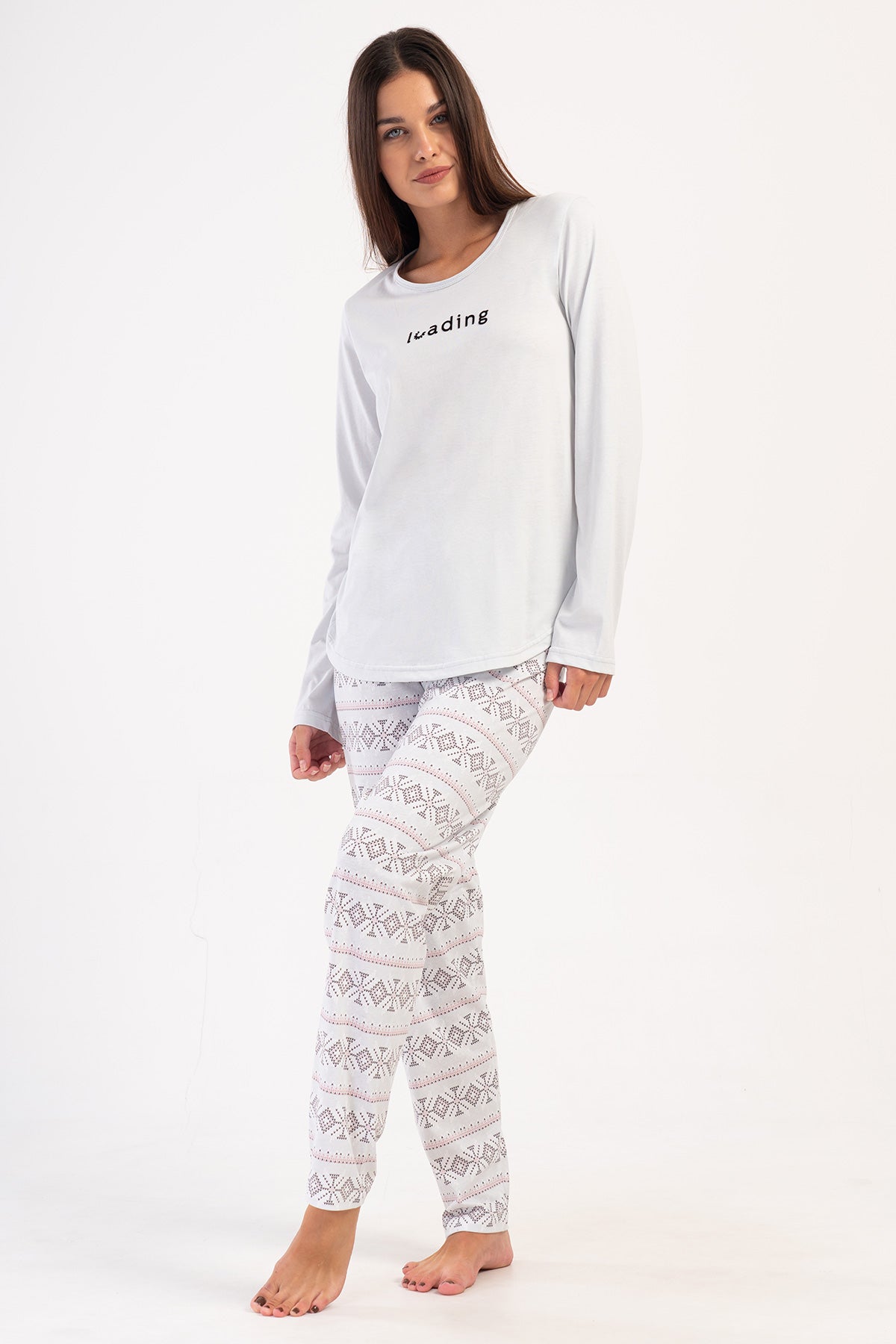 KADIN P.SUPREM O YAKA UZUN KOL ETEGI OVAL PIJAMA TAKIM - GRI