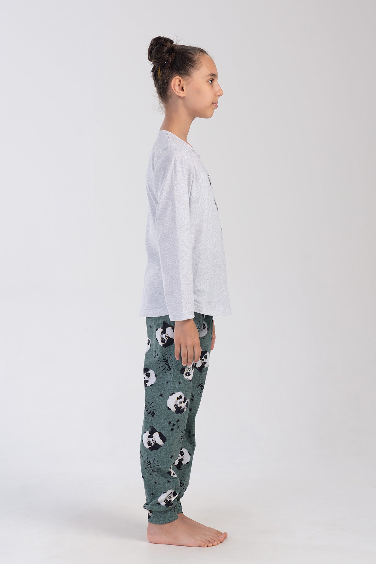 KIZ COCUK P.SUPREM O YAKA UZUN KOL ETEGI OVAL MANSETLI PIJAMA TAKIM(7-8/13-14) - GRAY MELANGE