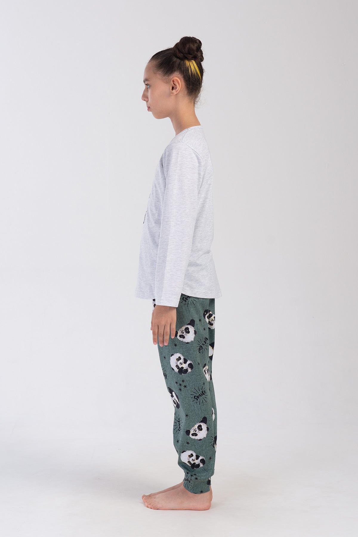 KIZ COCUK P.SUPREM O YAKA UZUN KOL ETEGI OVAL MANSETLI PIJAMA TAKIM(7-8/13-14) - GRAY MELANGE