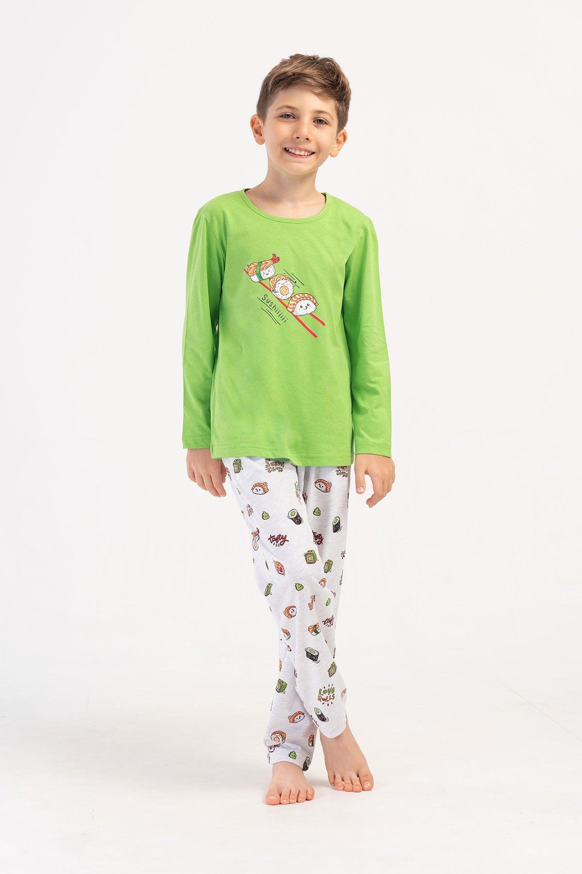 ERKEK COCUK P.SUPREM O YAKA UZUN KOL CEPLI PIJAMA TAKIM(9/10-15/16) - YESIL