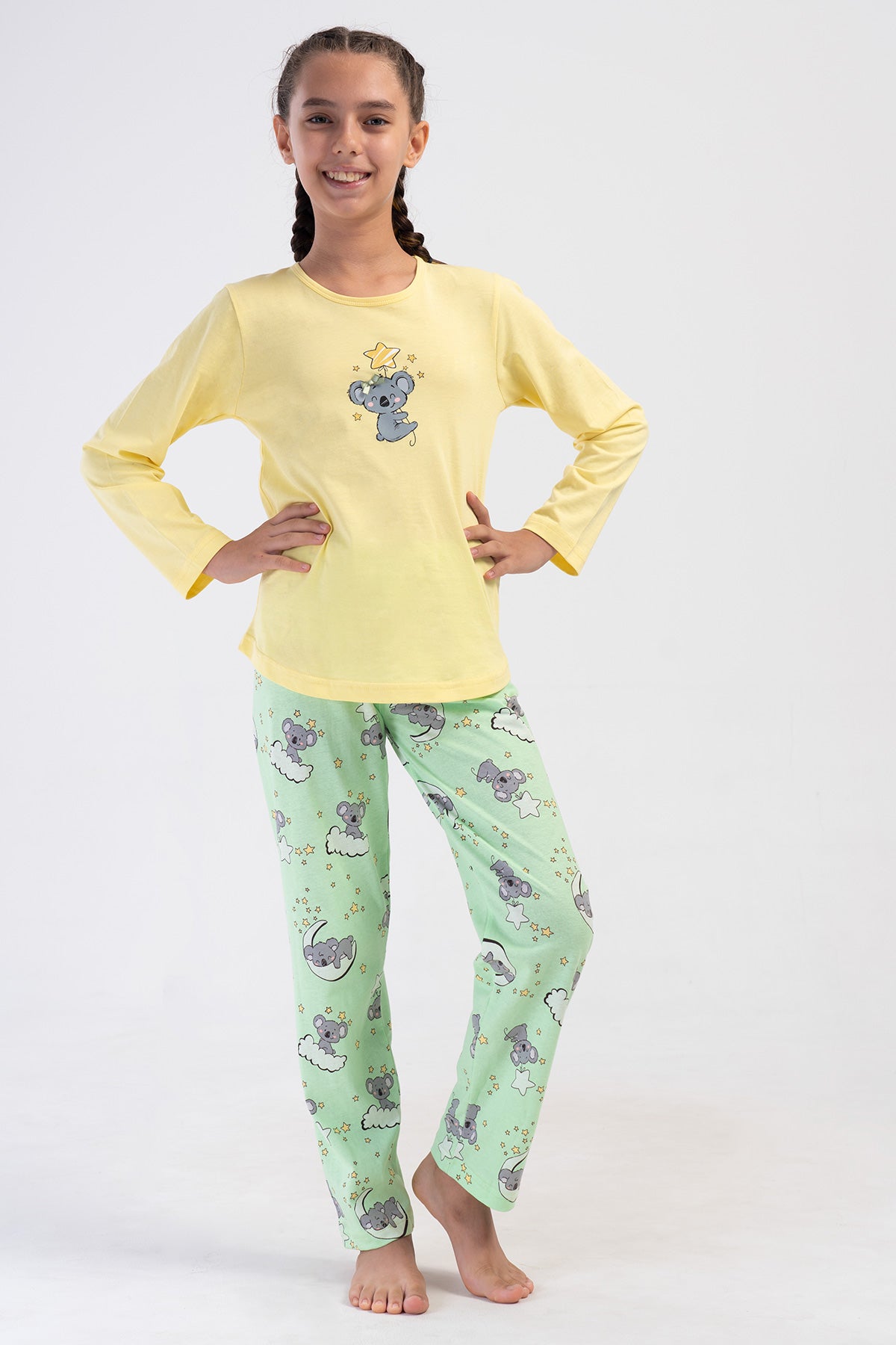 KIZ COCUK P.SUPREM O YAKA UZUN KOL ETEGI OVAL PIJAMA TAKIM(9-10/15-16) - AÇIK SARI