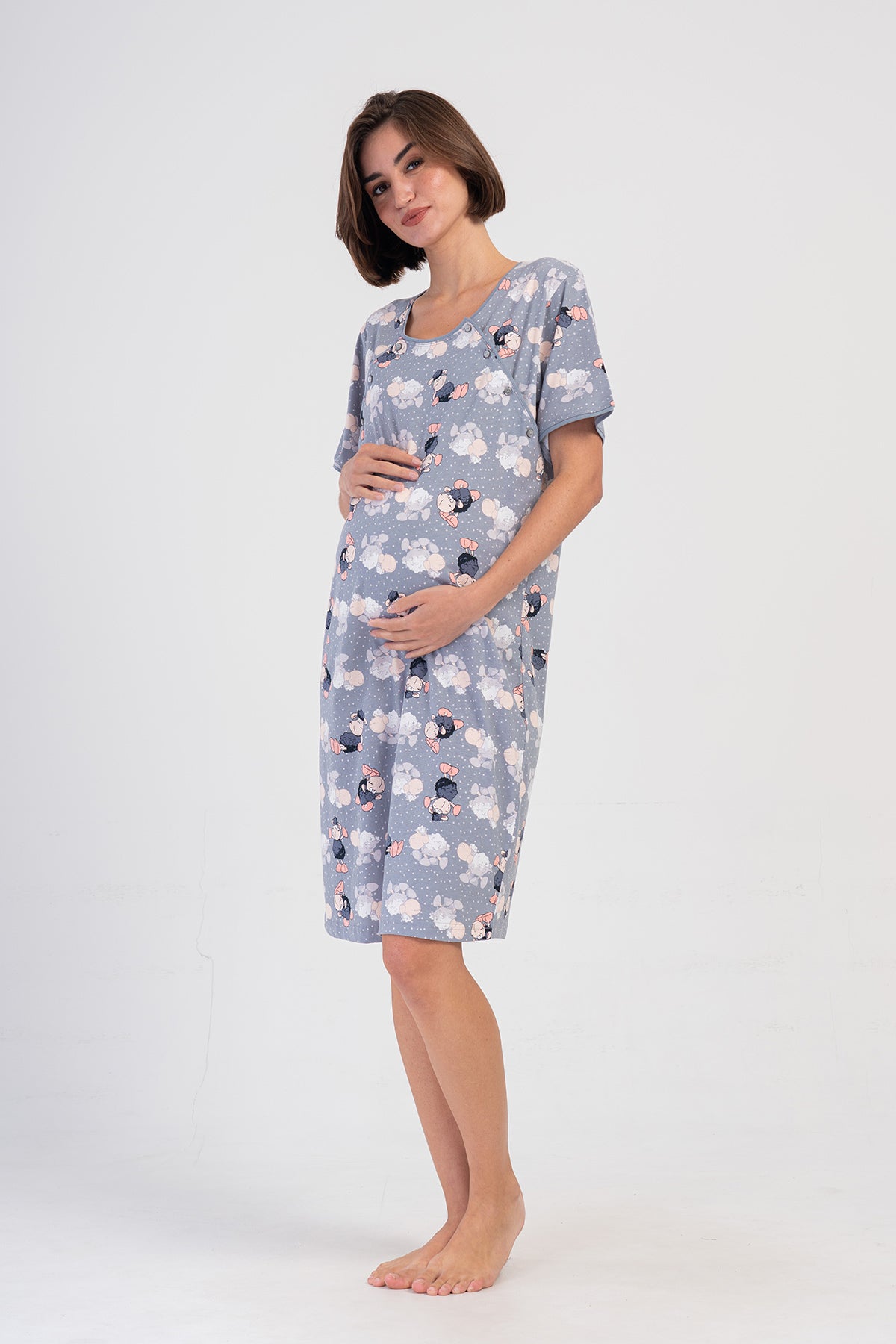 KADIN P.SUPREM CIFT PATLI KISA KOL HAMILE TUNIK+3/4KOL CEPLI SABAHLIK TAKIM - BABY PINK