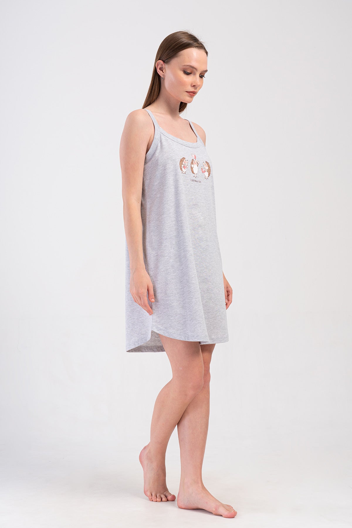 KADIN P.SUPREM XXL IP ASKILI ETEGI OVAL TUNIK - GRAY MELANGE