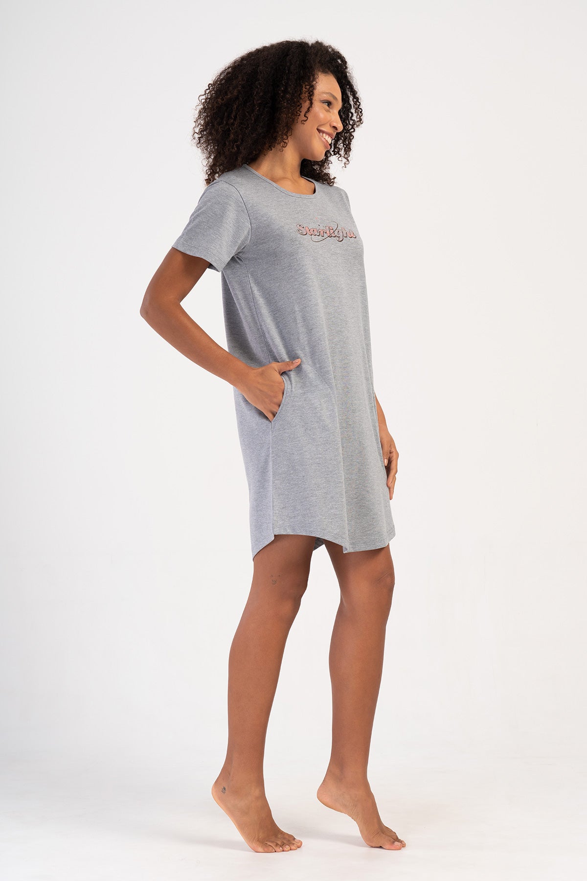 KADIN P.SUPREM O YAKA KISA KOL ETEGI OVAL CEPLI TUNIK - GRAY MELANGE