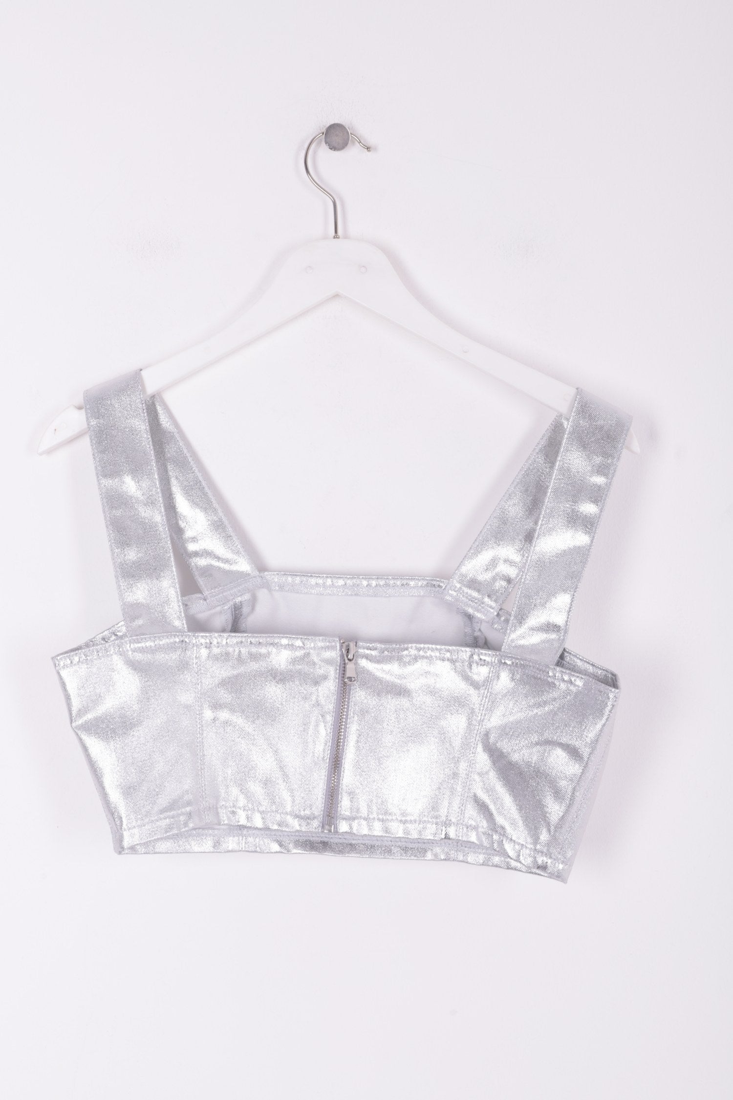 Fermuarlı Askılı Kot Büstiyer - Gümüş - (S-XL) - 5