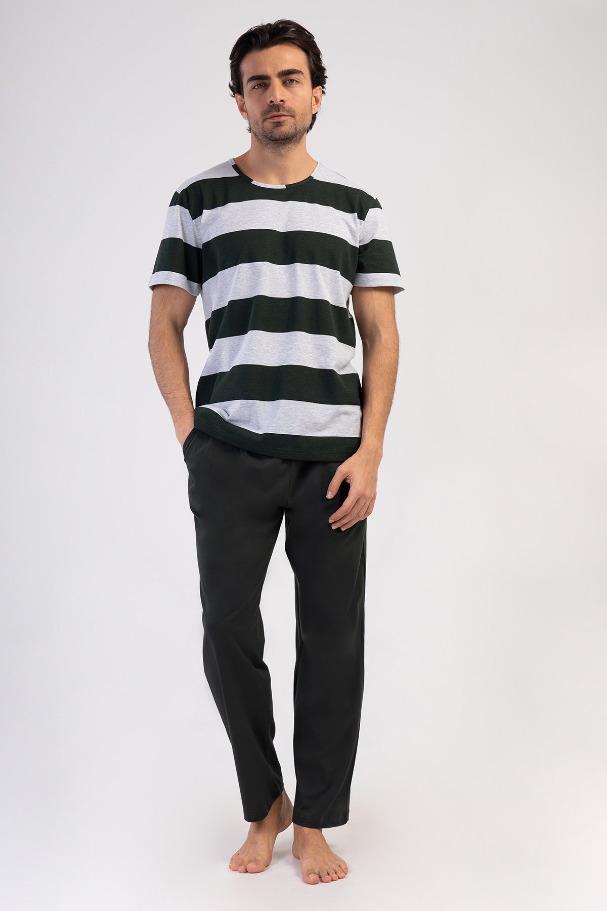 CEPLI ERKEK P.SUPREM O YAKA KISA KOL PIJAMA TAKIM - GRAY MELANGE