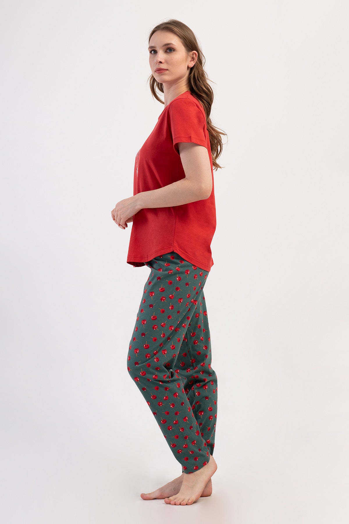 KADIN P.SUPREM BATTAL XXL O YAKA KISA KOL ETEGI OVAL PIJAMA TAKIM - YENI KIRMIZI