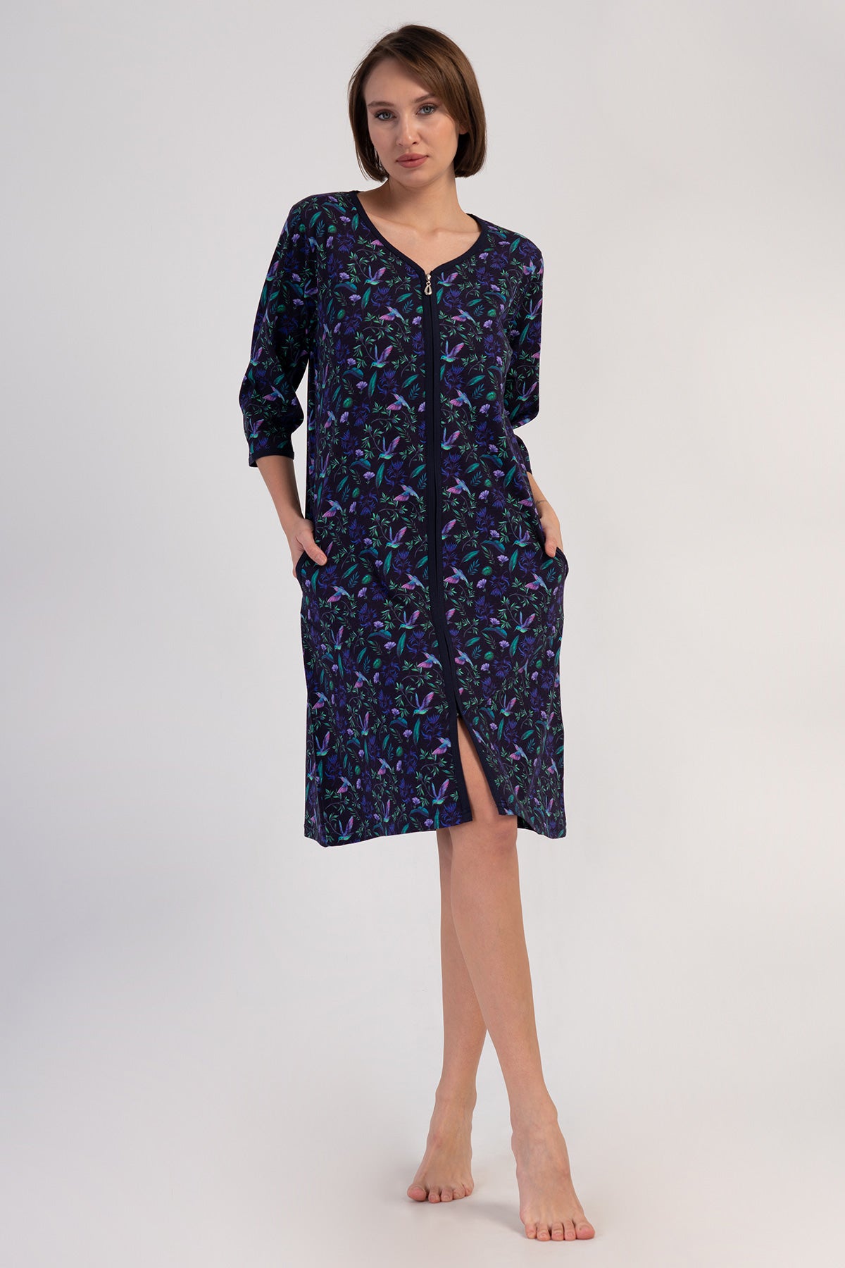 KADIN P.SUPREM XXL 3/4KOL FERMUARLI CEPLI EV ELBISESI