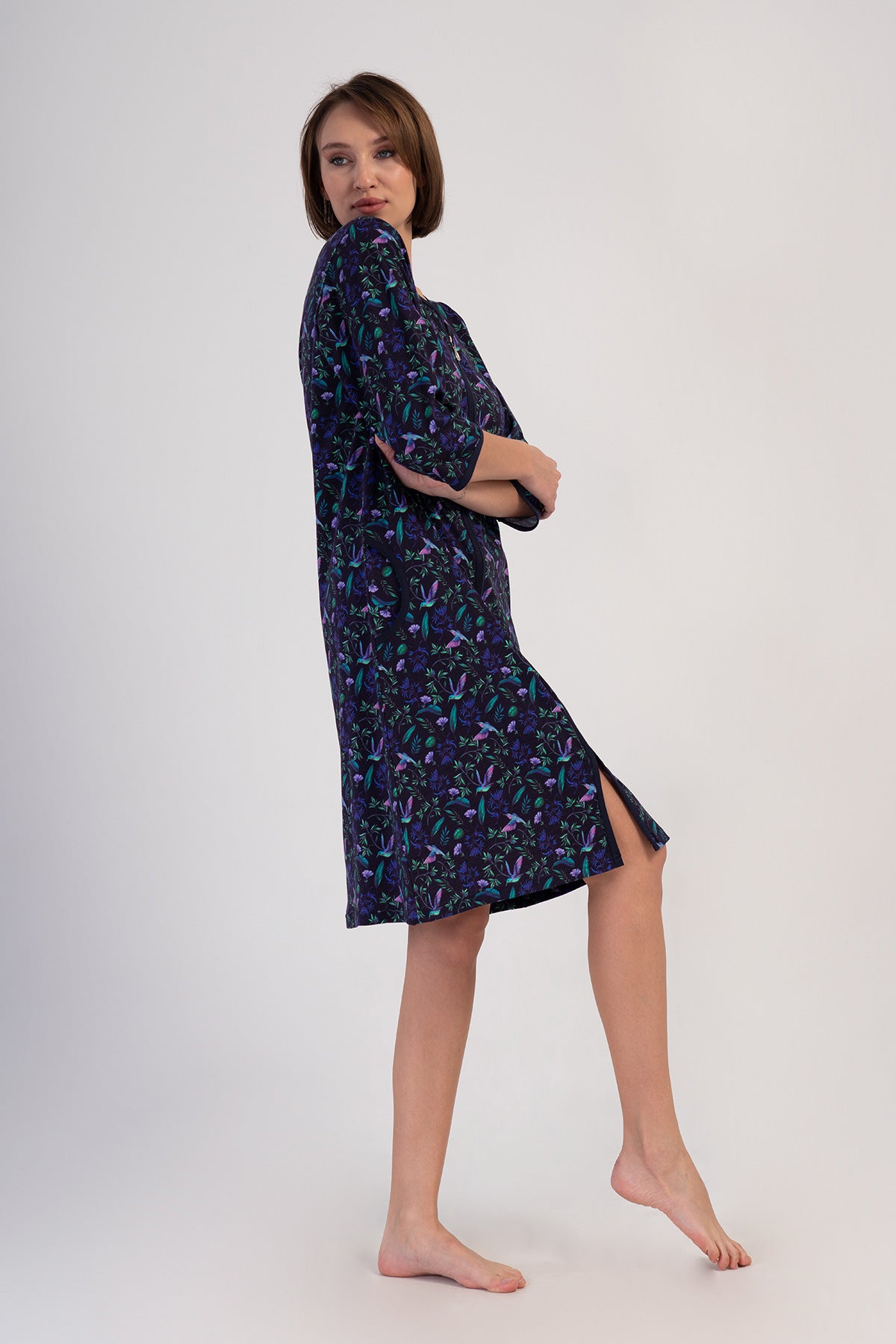 KADIN P.SUPREM XXL 3/4KOL FERMUARLI CEPLI EV ELBISESI