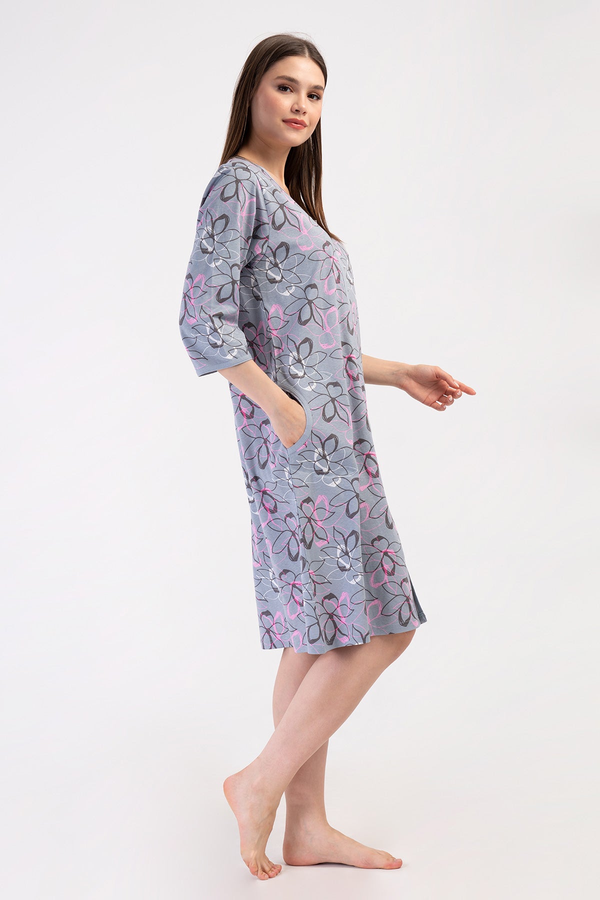 KADIN P.SUPREM XXL 3/4KOL FERMUARLI CEPLI EV ELBISESI