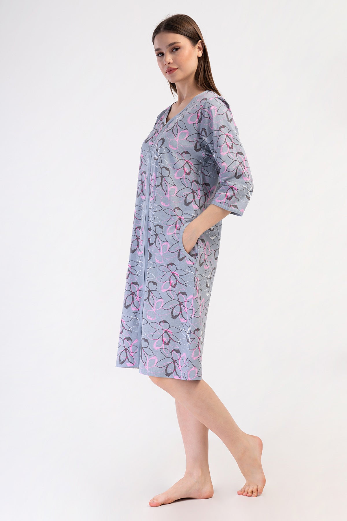 KADIN P.SUPREM XXL 3/4KOL FERMUARLI CEPLI EV ELBISESI