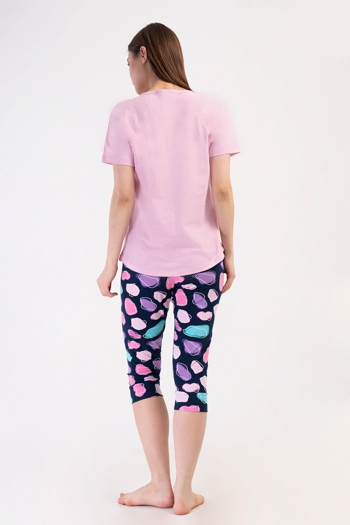 WOMEN'S LYC SUPREM O-NECK RAGLAN SHORT SLEEVE SKIRT OVAL Cuffed Capri Suit - PINK