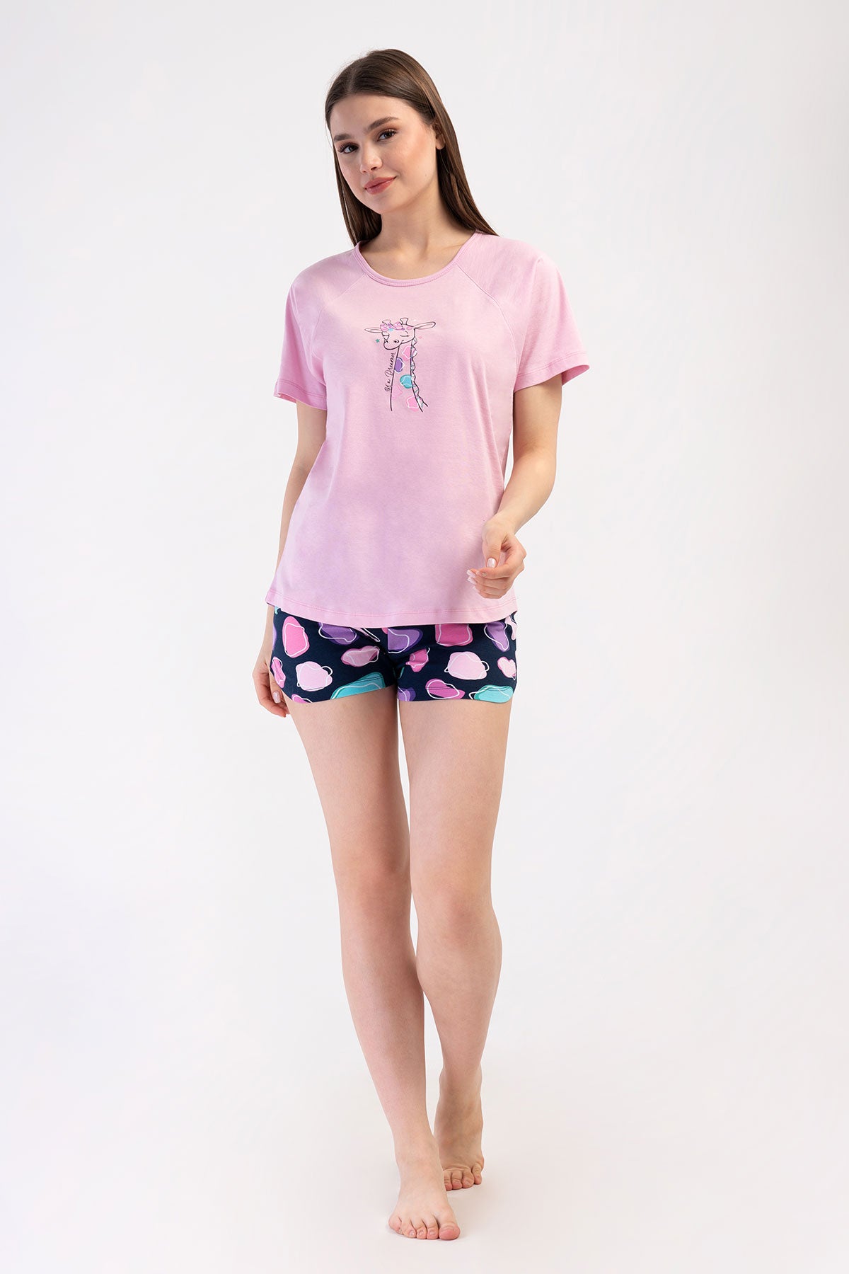 KADIN LYC SUPREM O YAKA REGLAN KISA KOL ETEGI OVAL SORT TAKIM - PEMBE