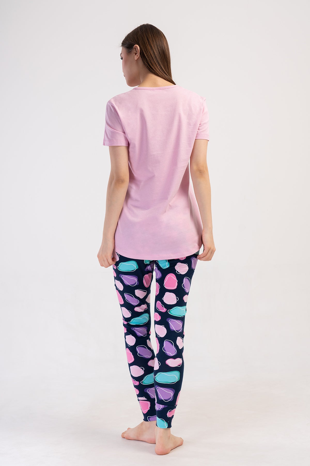 KADIN LYC SUPREM O YAKA KISA KOL BLUZU UZUN ETEGI OVAL MANSETLI TAYT PIJAMA TAKIM - PEMBE
