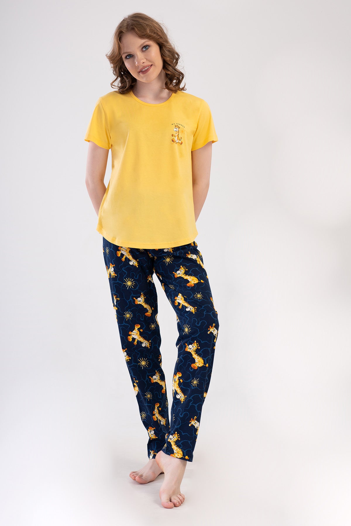 KADIN P.SUPREM O YAKA KISA KOL ETEGI OVAL PIJAMA TAKIM - SARI