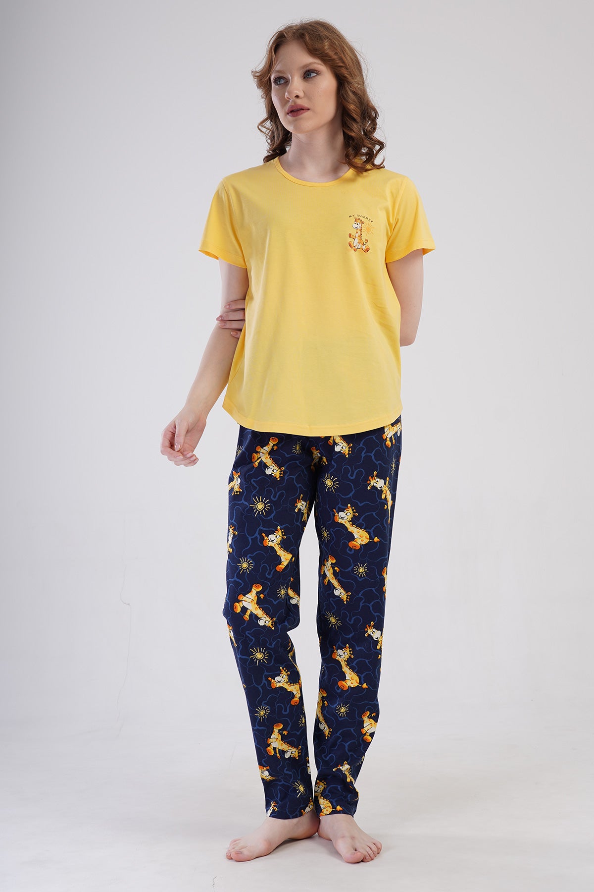 KADIN P.SUPREM O YAKA KISA KOL ETEGI OVAL PIJAMA TAKIM - SARI
