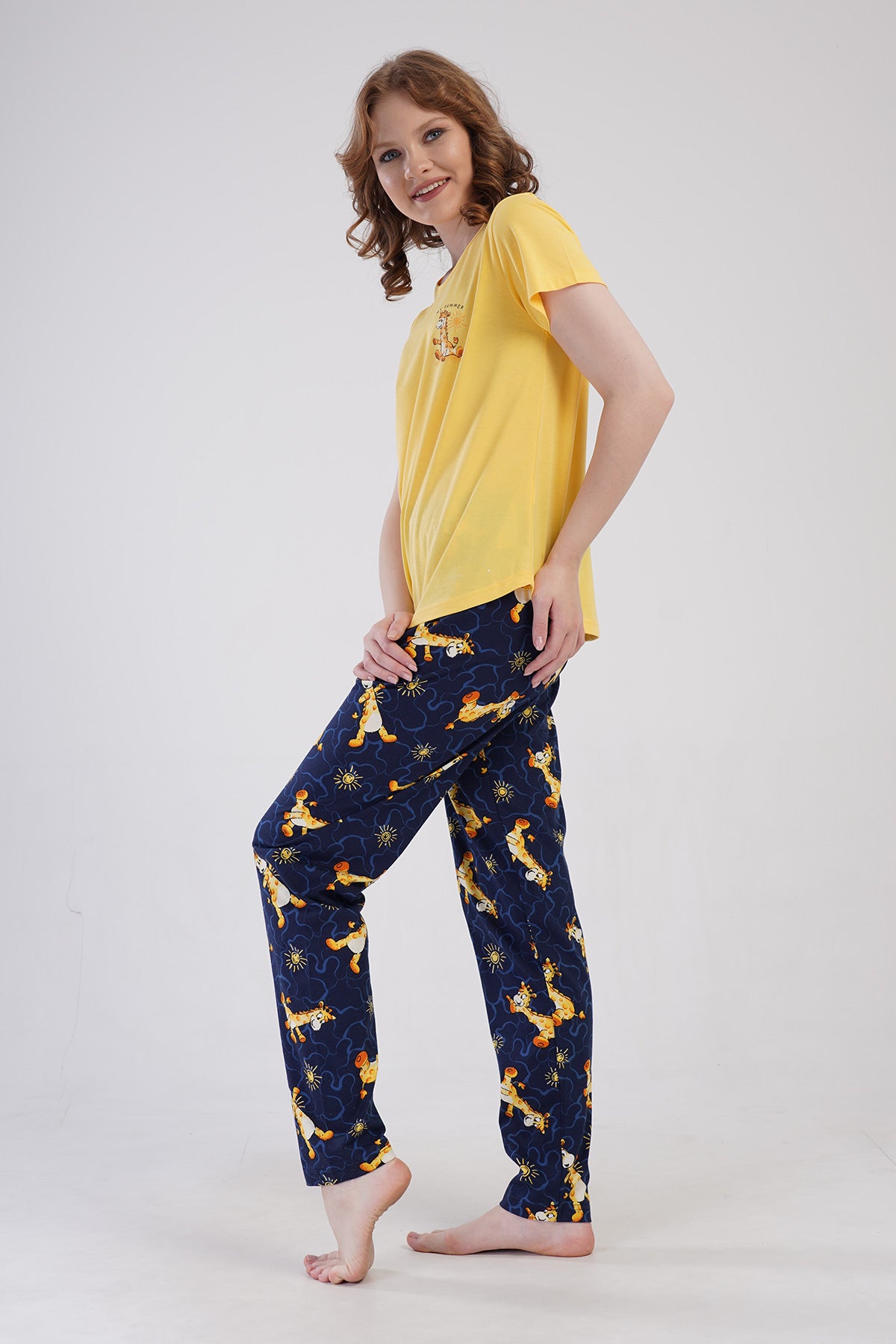 KADIN P.SUPREM O YAKA KISA KOL ETEGI OVAL PIJAMA TAKIM - SARI