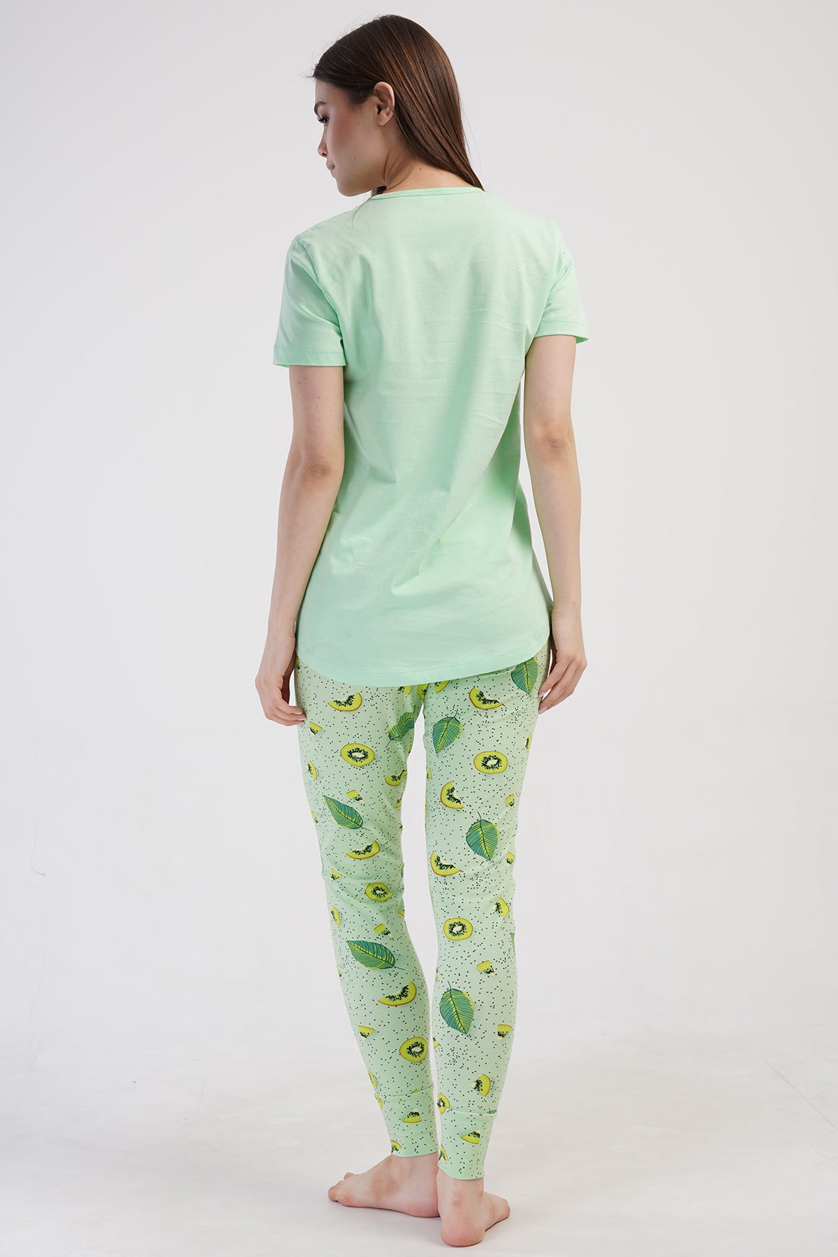 KADIN LYC SUPREM O YAKA KISA KOL BLUZU UZUN ETEGI OVAL MANSETLI TAYT PIJAMA TAKIM - CELADONGREEN