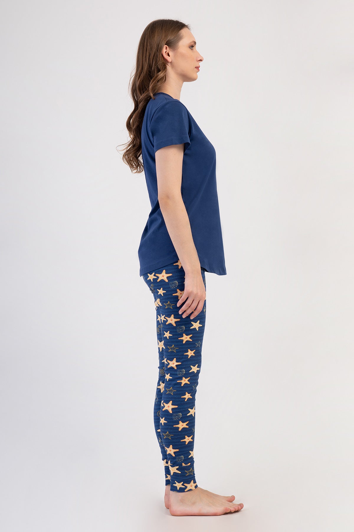 KADIN LYC SUPREM O YAKA KISA KOL BLUZU UZUN ETEGI OVAL MANSETLI TAYT PIJAMA TAKIM - 1193INDIGO