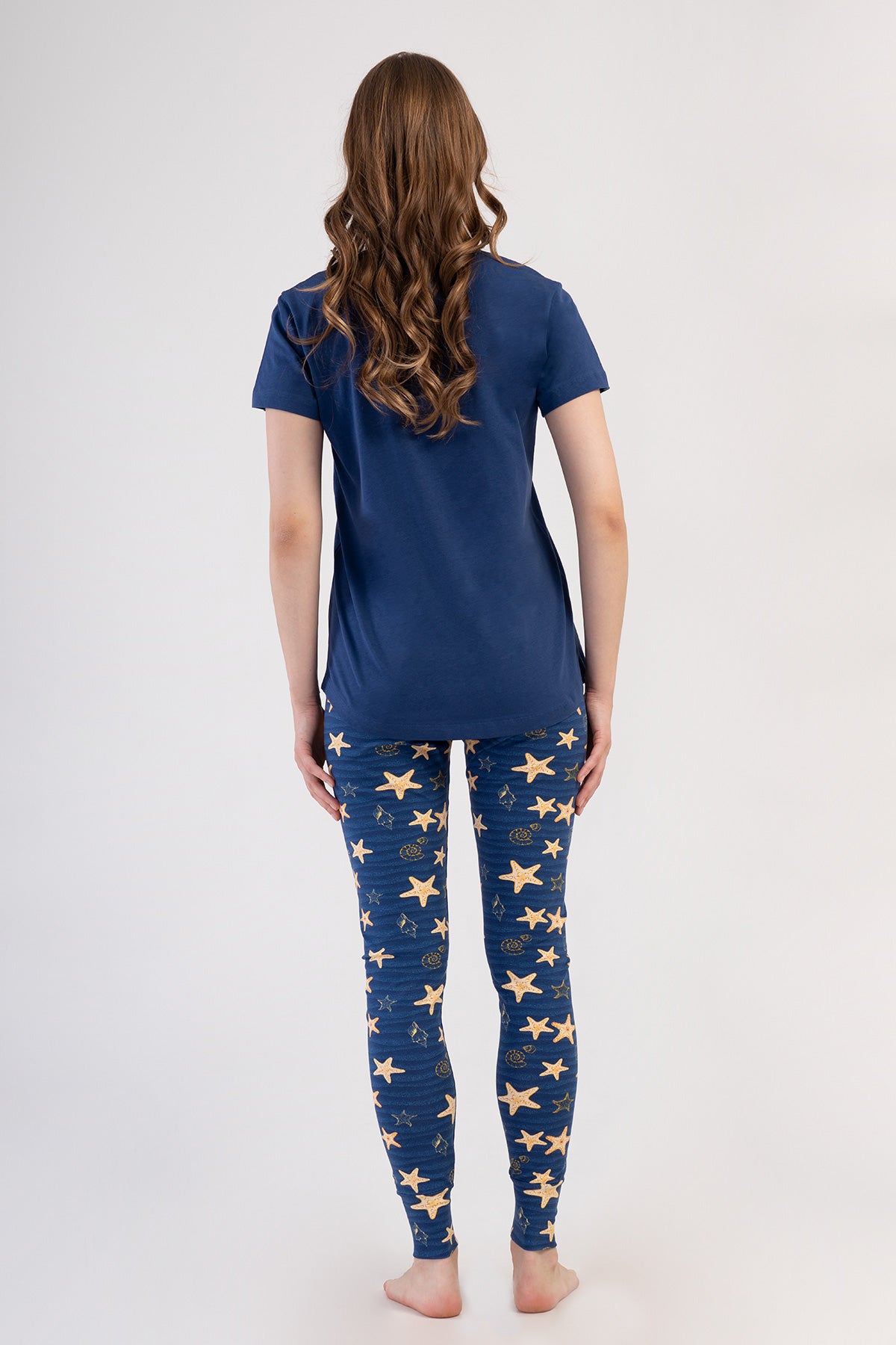 KADIN LYC SUPREM O YAKA KISA KOL BLUZU UZUN ETEGI OVAL MANSETLI TAYT PIJAMA TAKIM - 1193INDIGO