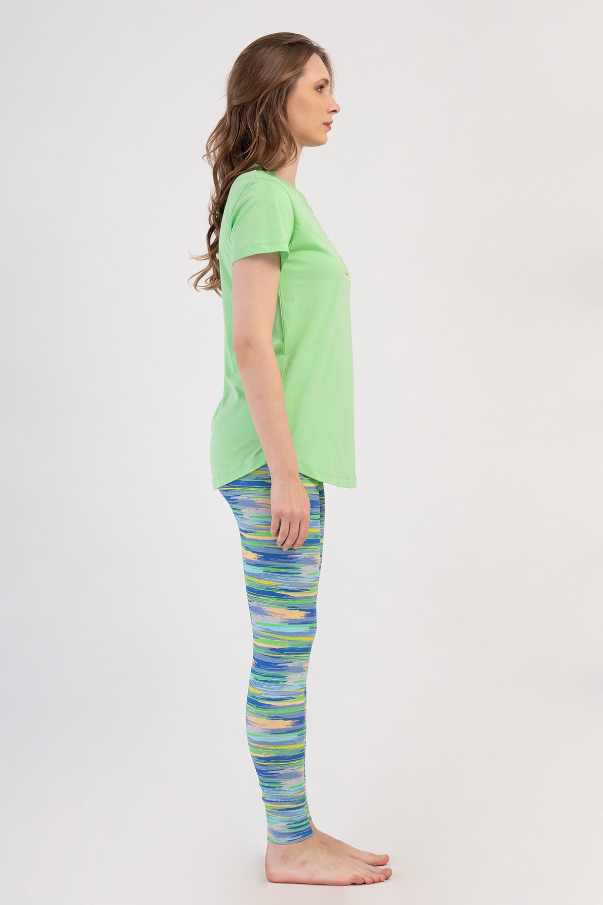 KADIN LYC SUPREM O YAKA KISA KOL BLUZU UZUN ETEGI OVAL MANSETLI TAYT PIJAMA TAKIM - YESIL