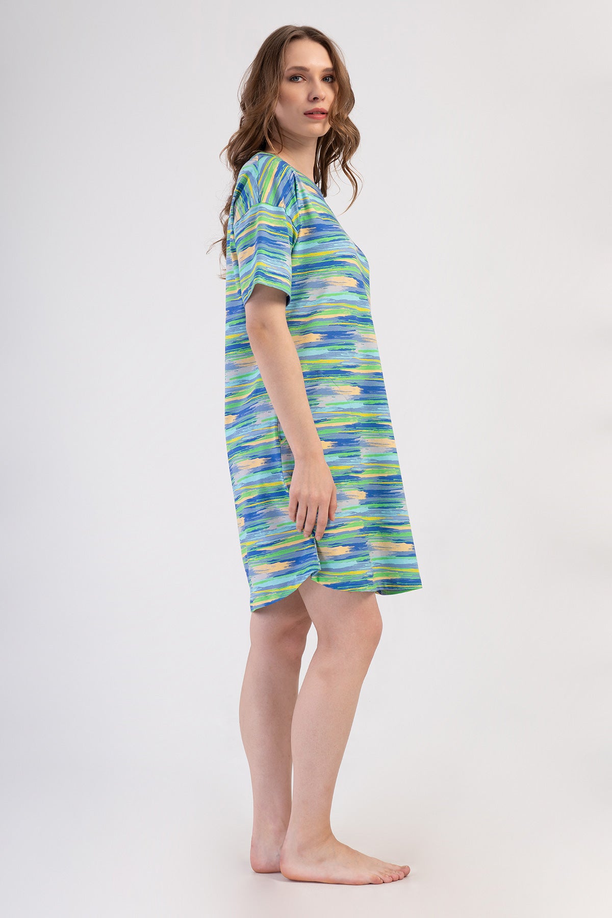 KADIN LYC SUPREM O YAKA DUSUK OMUZLU KISA KOL ETEGI OVAL CEPLI TUNIK