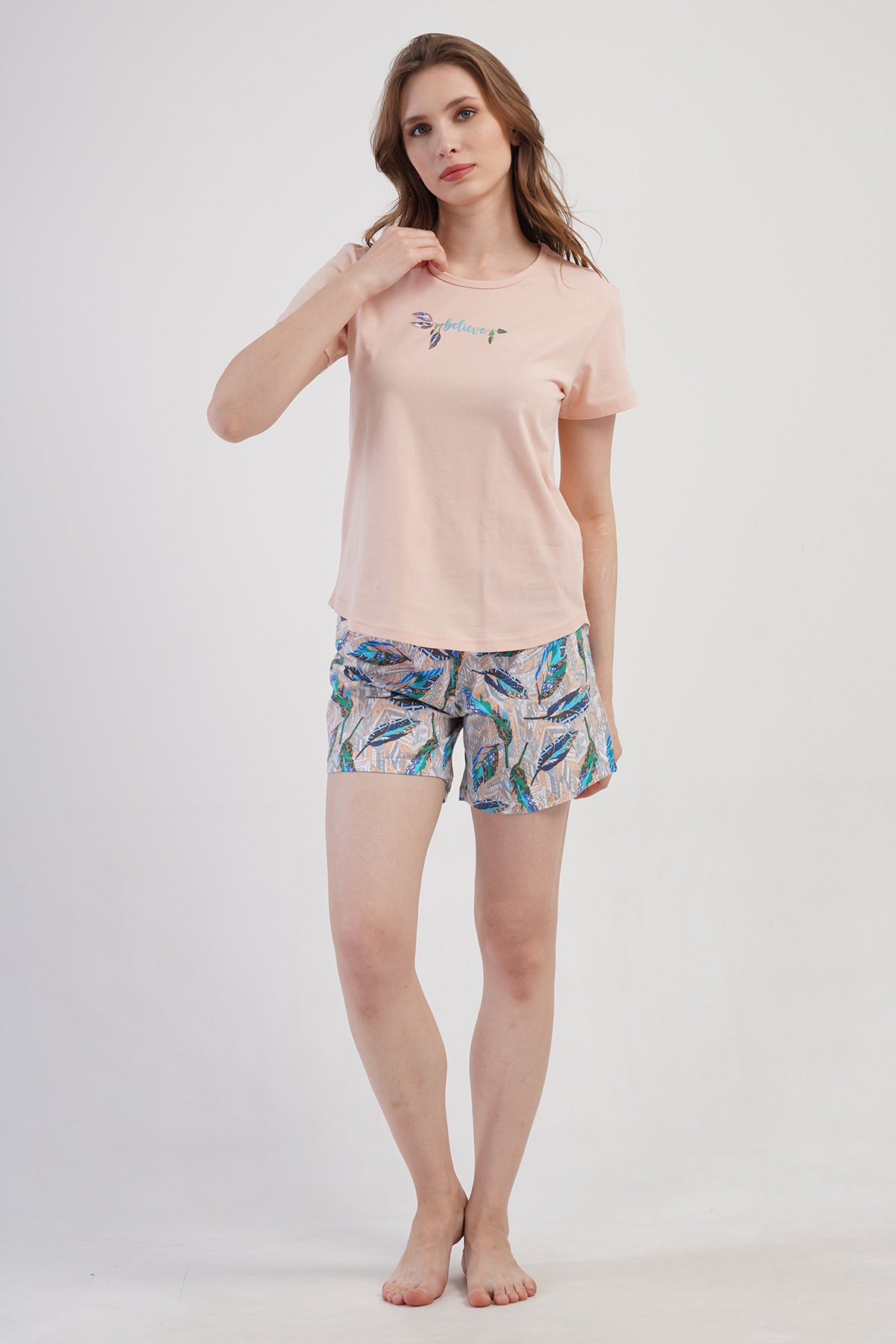 KADIN P.SUPREM O YAKA KISA KOL ETEGI OVAL SORT TAKIM - BABY PINK
