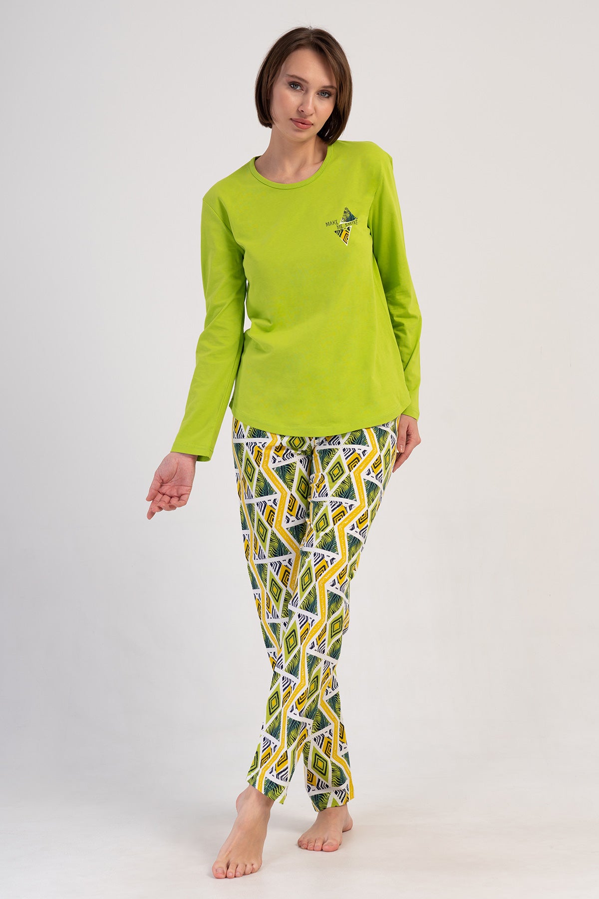 KADIN P.SUPREM O YAKA UZUN KOL ETEGI OVAL PIJAMA TAKIM - YESIL