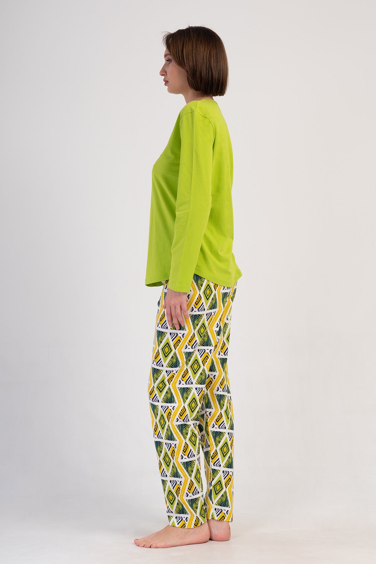 KADIN P.SUPREM O YAKA UZUN KOL ETEGI OVAL PIJAMA TAKIM - YESIL