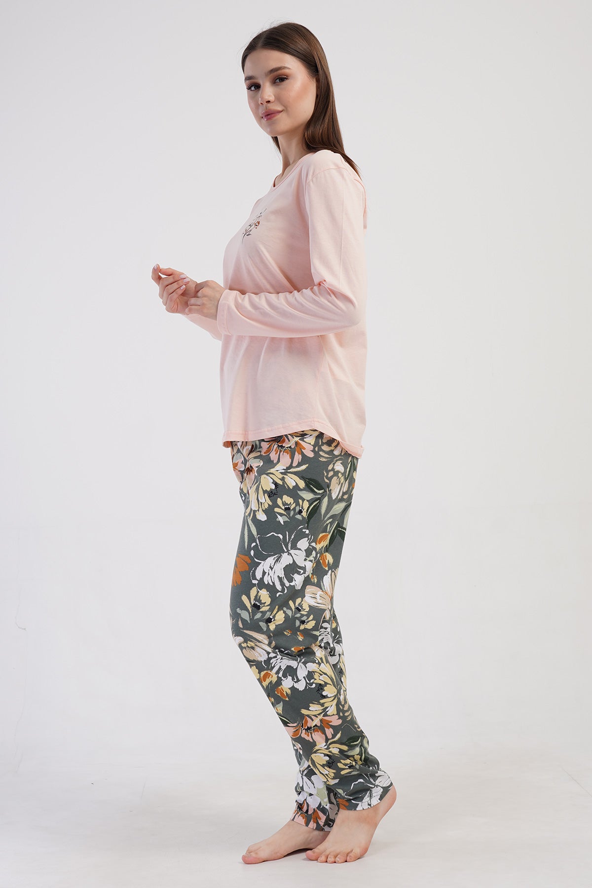 KADIN P.SUPREM XXL O YAKA UZUN KOL ETEGI OVAL PIJAMA TAKIM - PEMBE