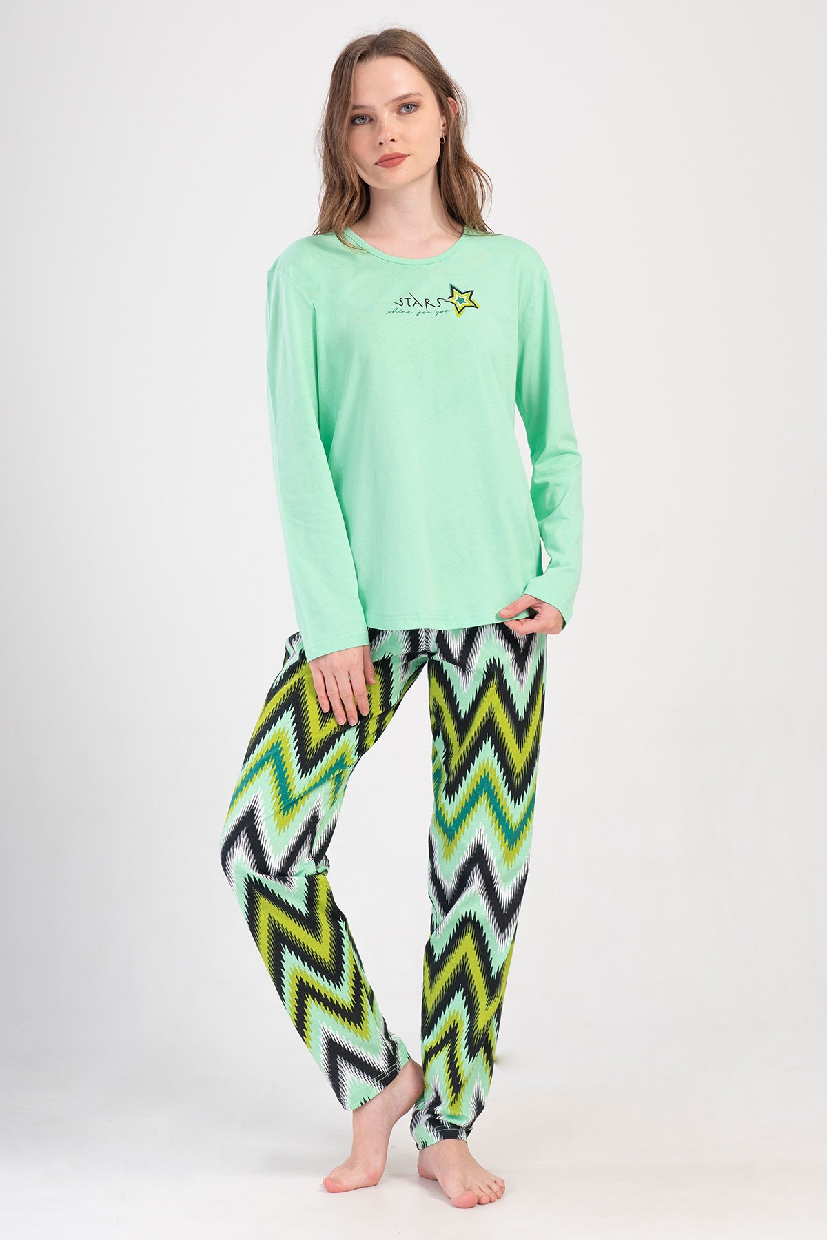 KADIN P.SUPREM O YAKA UZUN KOL ETEGI OVAL PIJAMA TAKIM - MINT