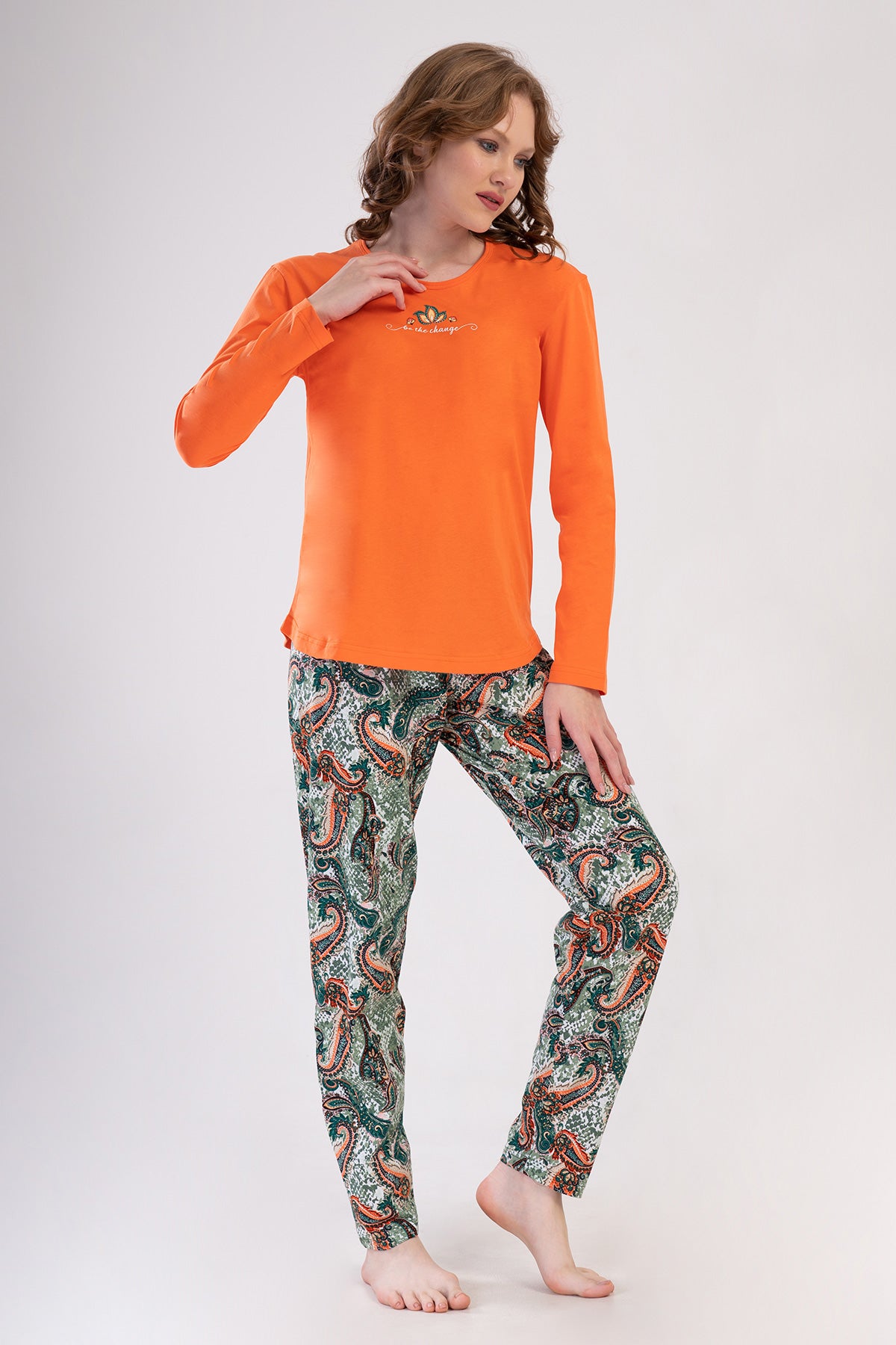 KADIN P.SUPREM O YAKA UZUN KOL ETEGI OVAL PIJAMA TAKIM - SOMON