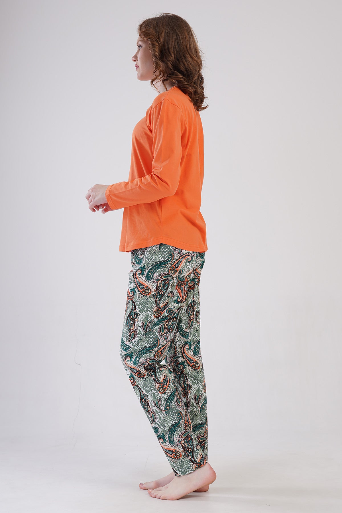 KADIN P.SUPREM O YAKA UZUN KOL ETEGI OVAL PIJAMA TAKIM - SOMON