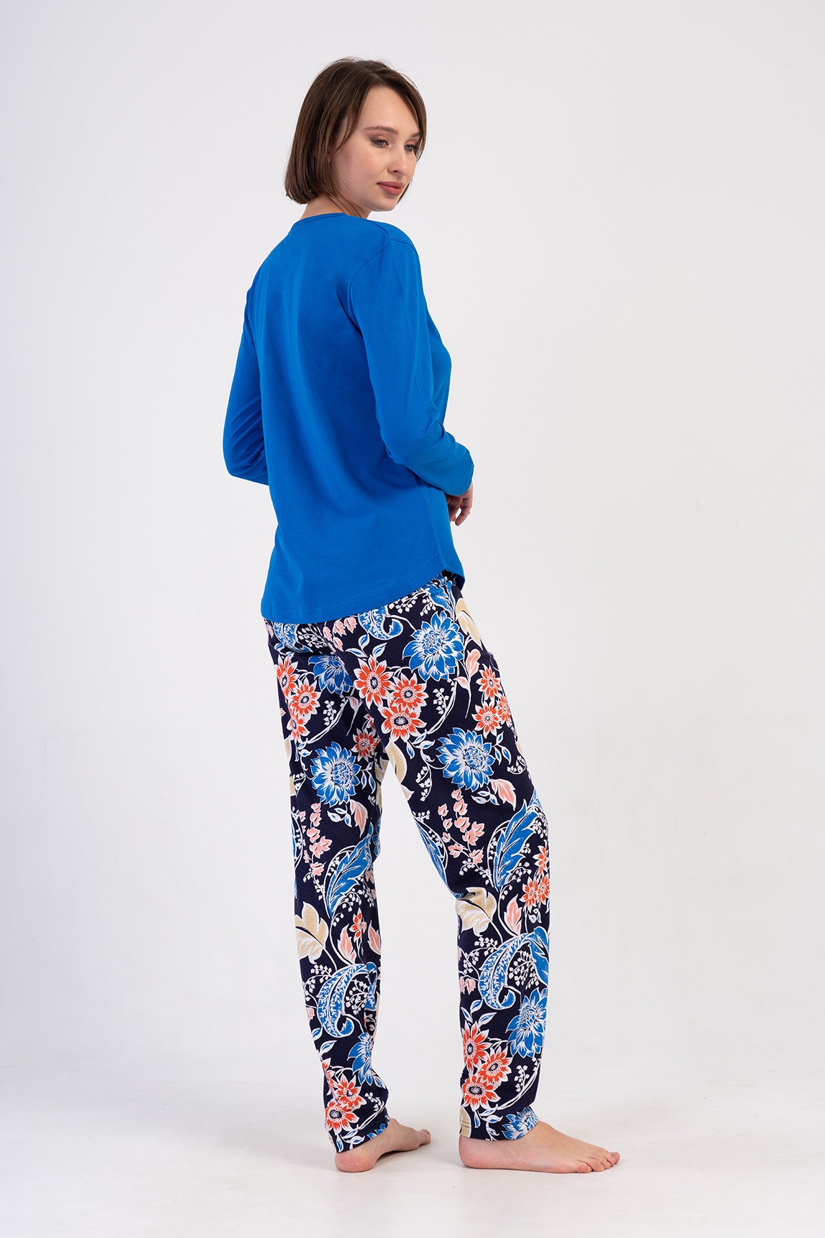 KADIN P.SUPREM O YAKA UZUN KOL ETEGI OVAL PIJAMA TAKIM - SAX