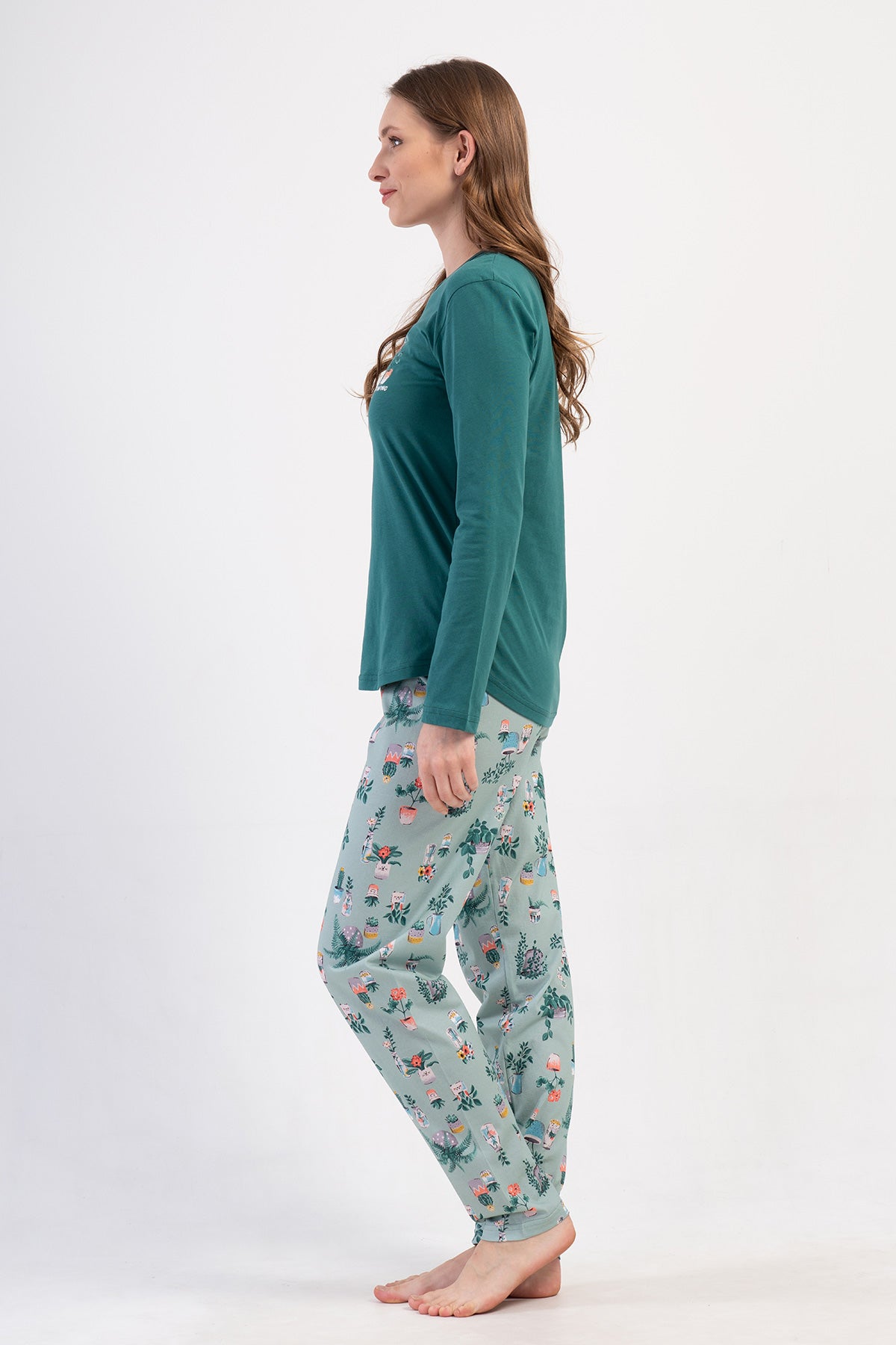 KADIN P.SUPREM O YAKA UZUN KOL ETEGI OVAL PIJAMA TAKIM - YESIL